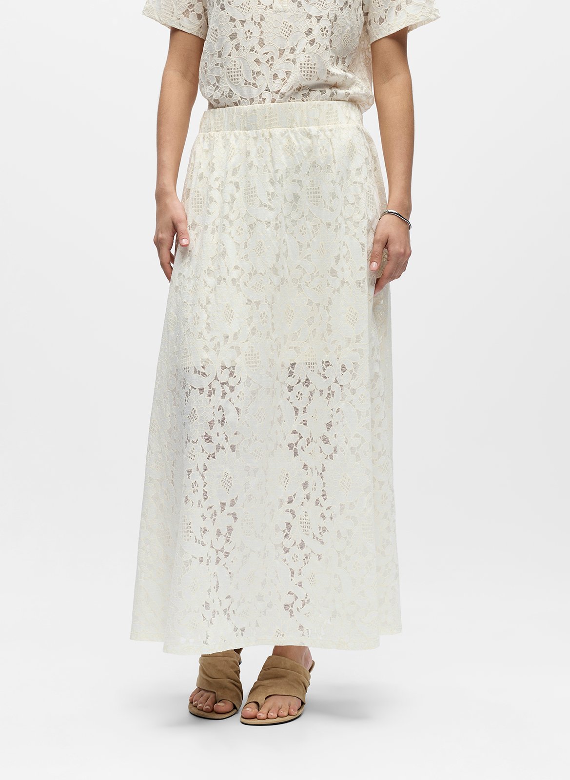 Flared long lace skirt OBJECT Beige