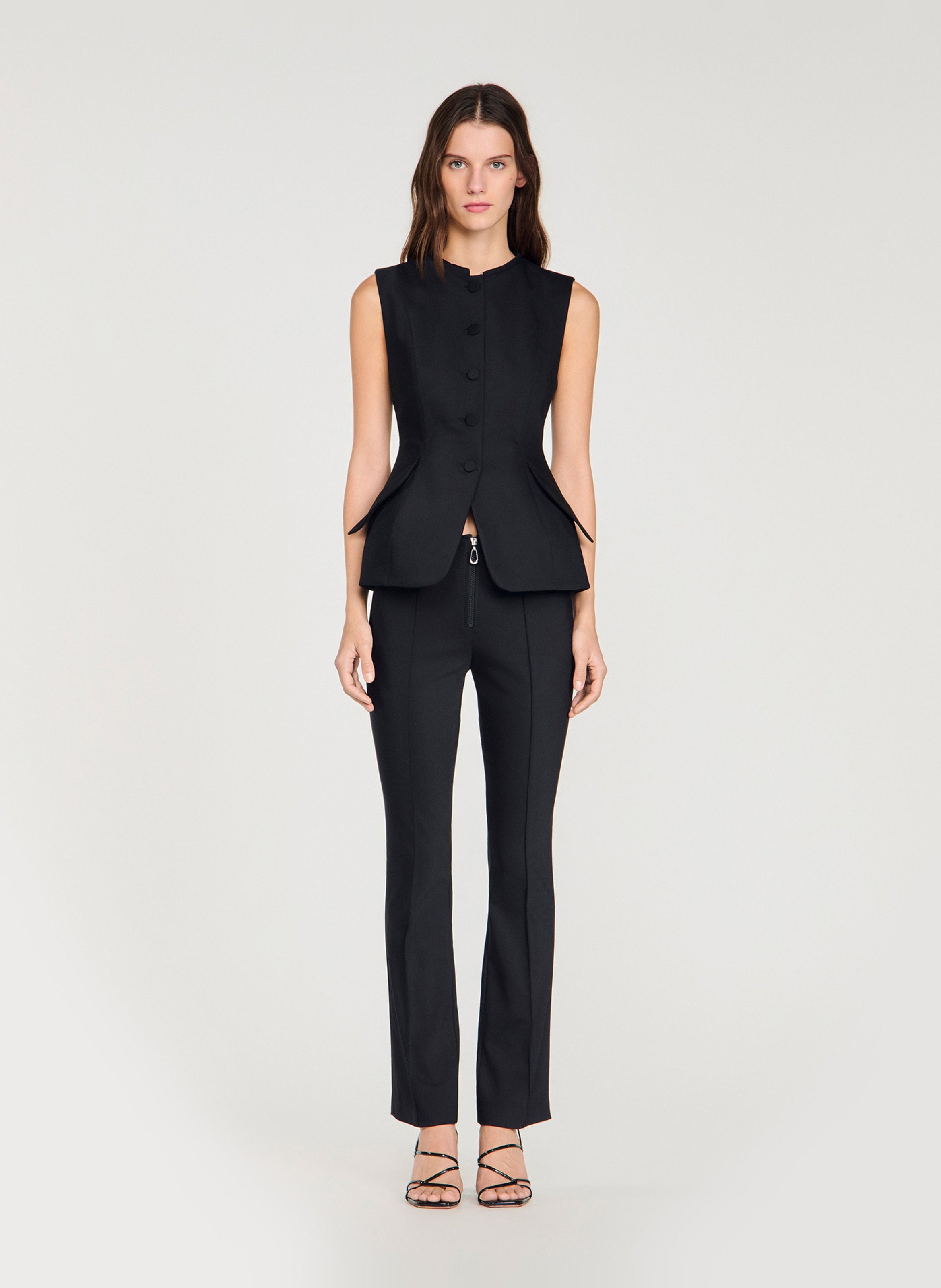 Veste cintrée col rond en coton mélangé SANDRO Zwart