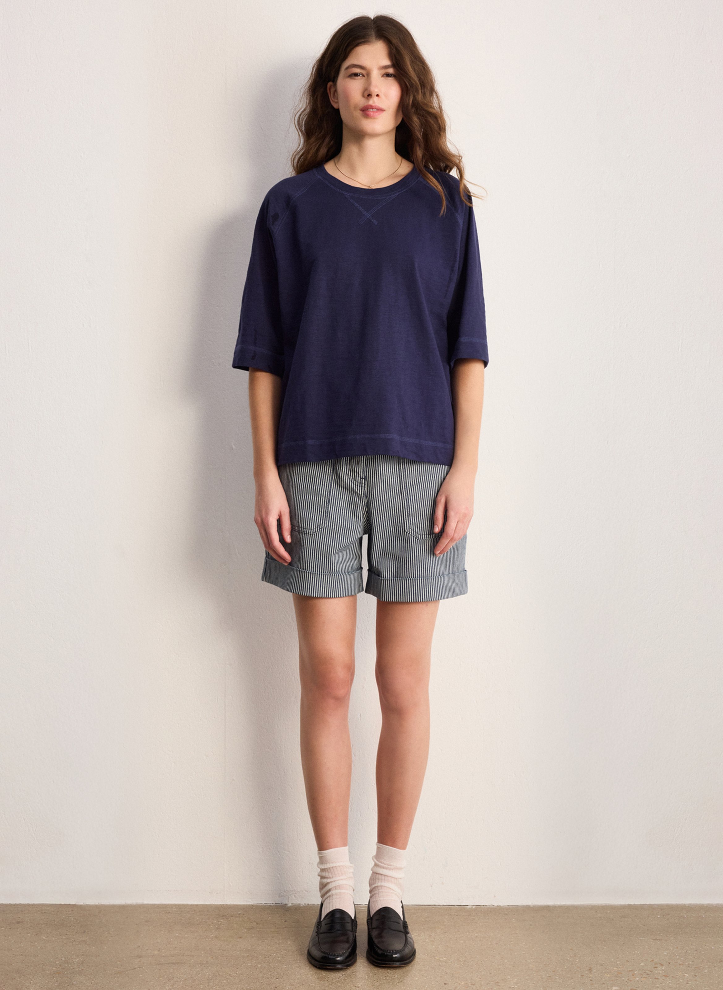Tee-shirt oversize col rond en coton PABLO Bleu