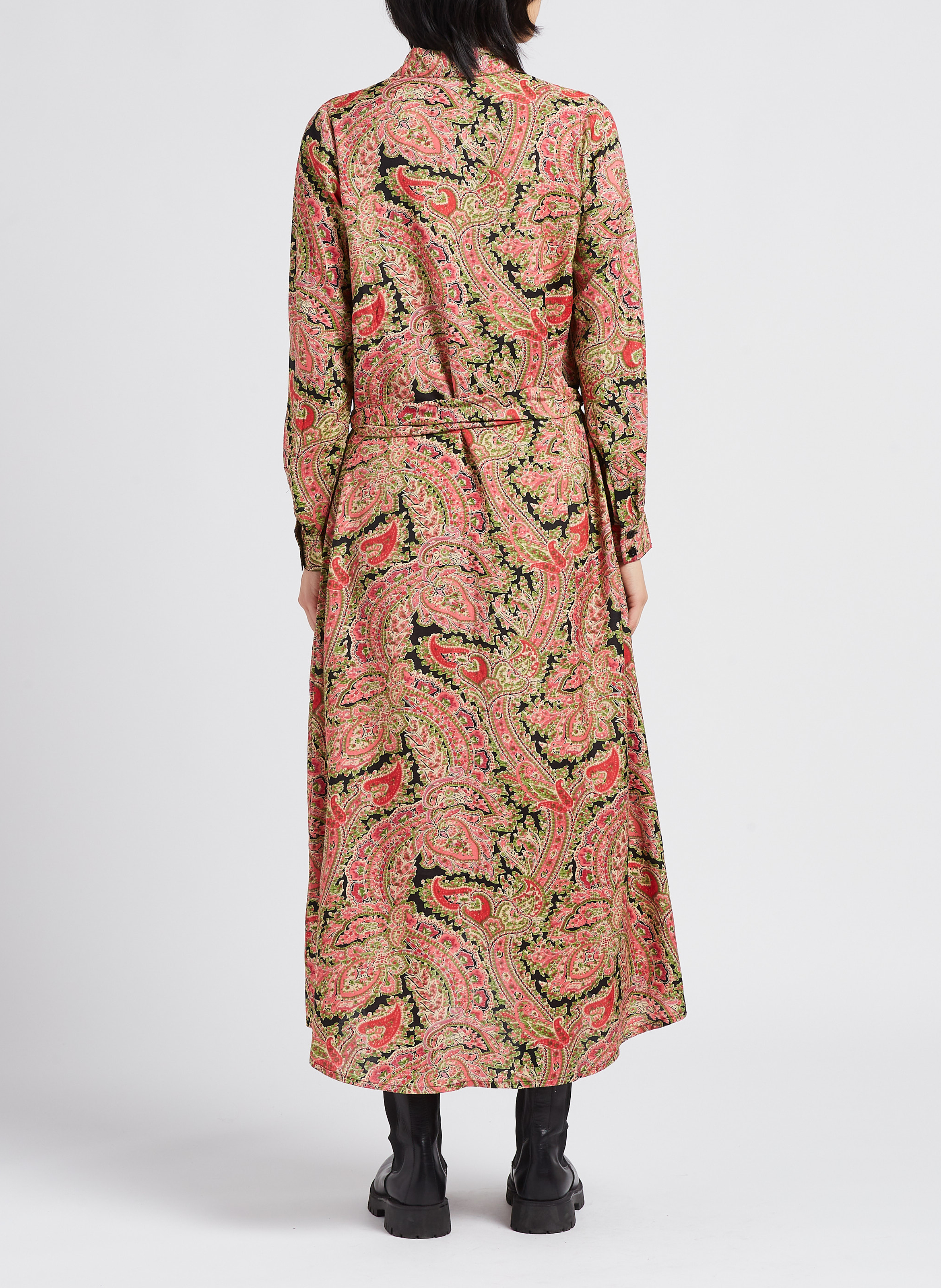 Lange jurk met klassieke kraag en print SWILDENS Zwart