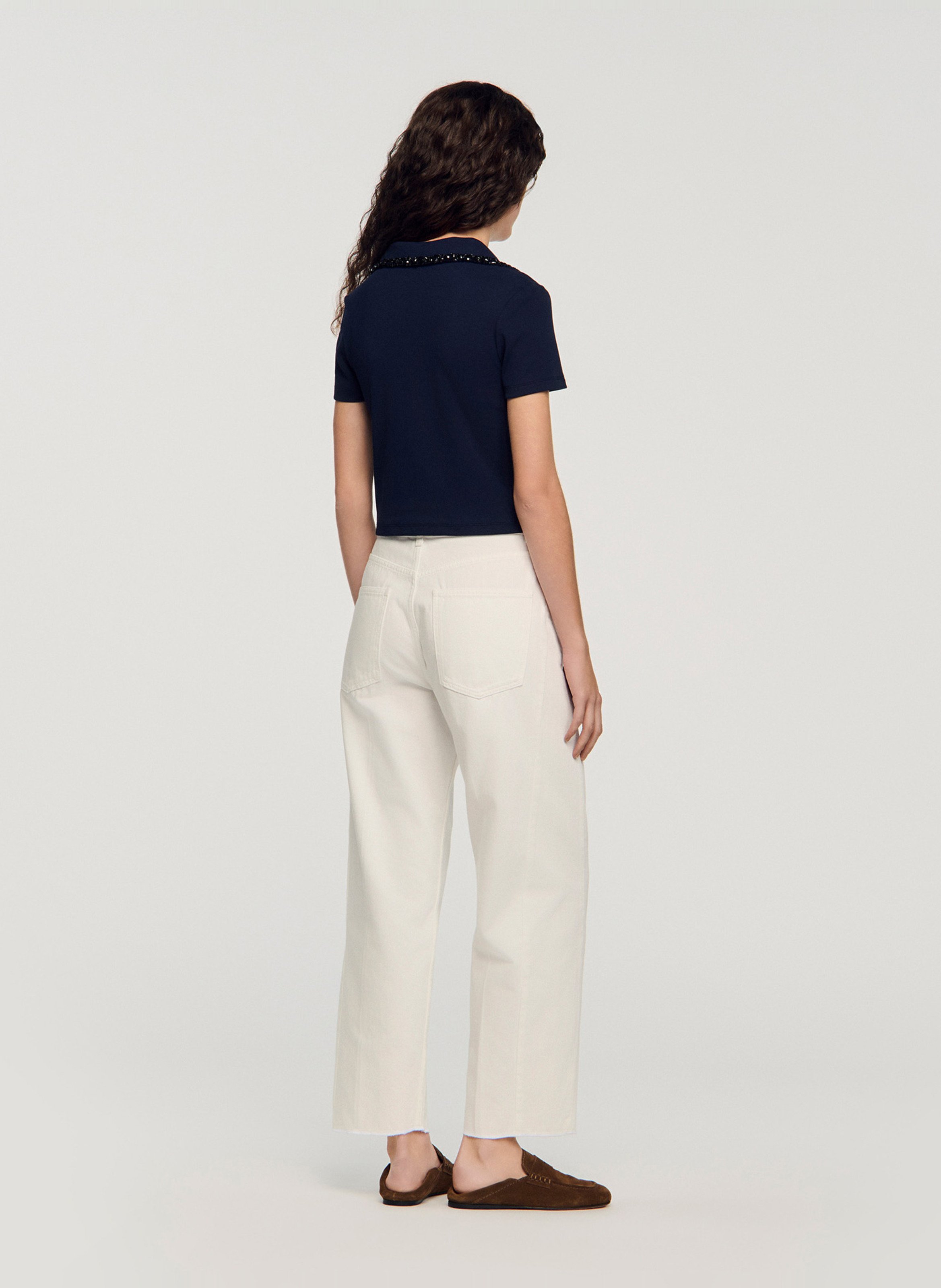 Gerade geschnittenes Poloshirt aus Baumwoll-Mix SANDRO Blau