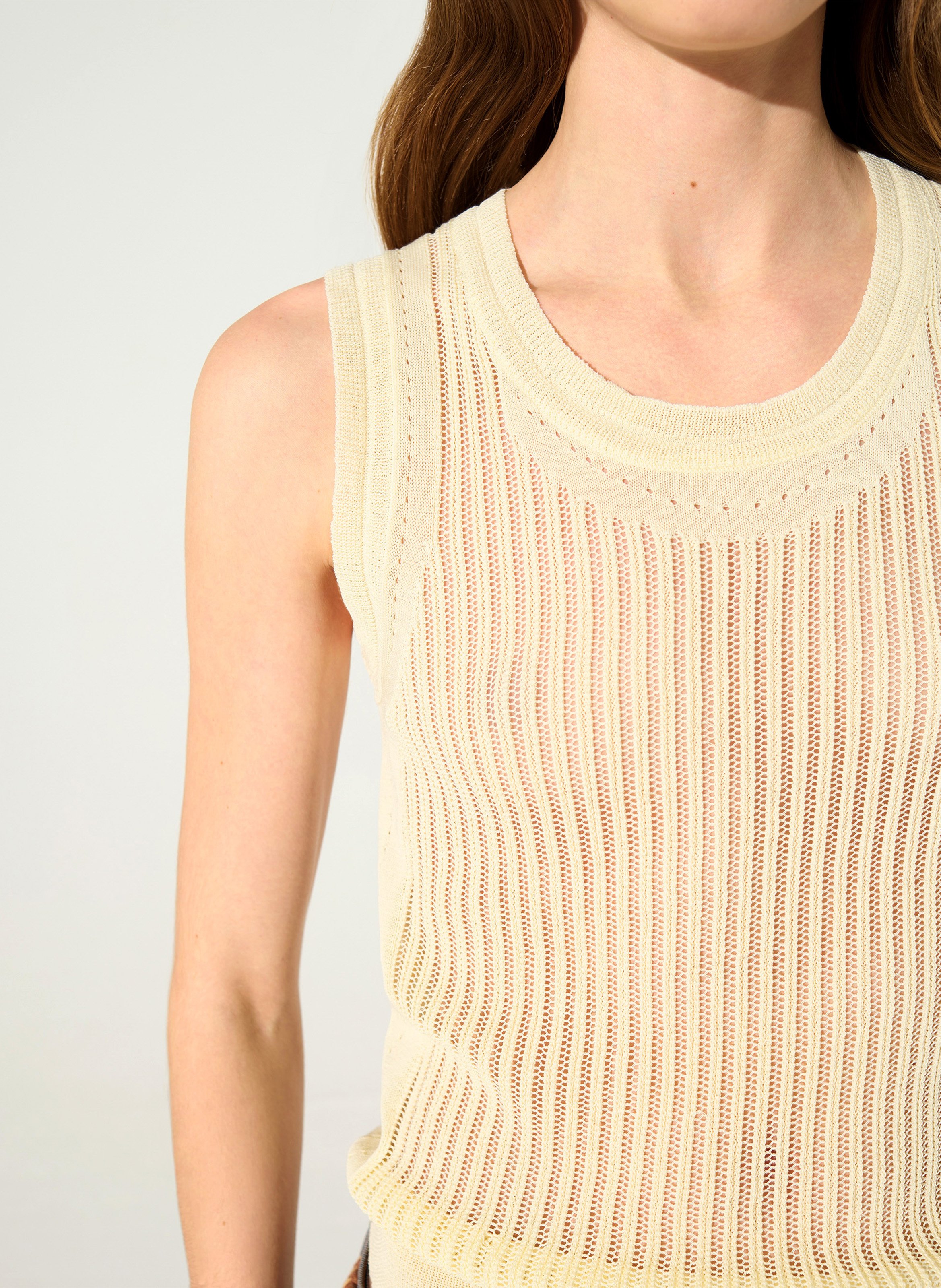 Mouwloze rechte top met ronde hals in gemengd katoen COTELAC Wit