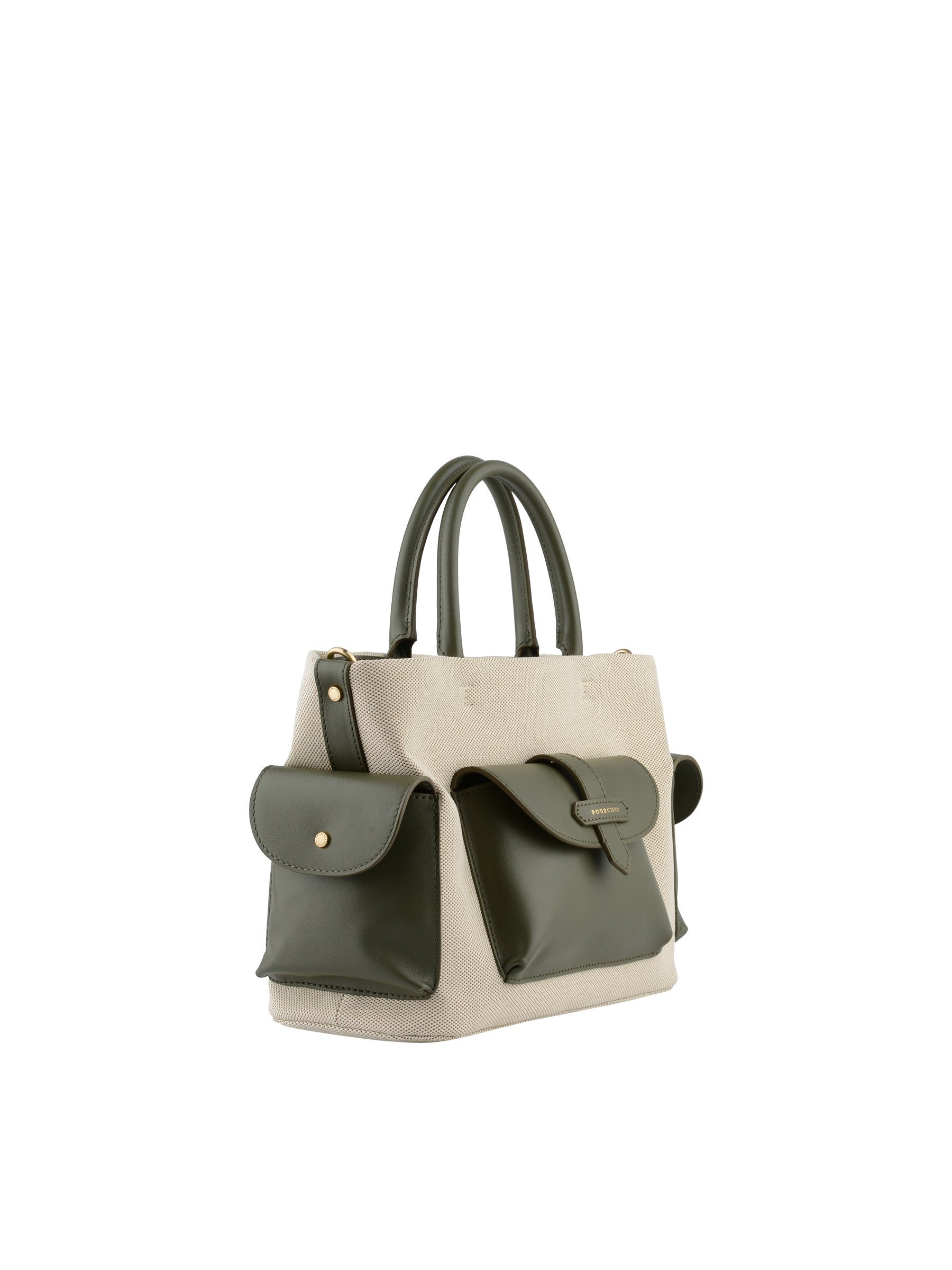 Calfskin leather handbag POURCHET Khaki