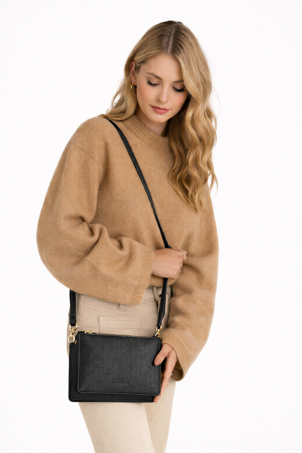 Large leather crossbody bag Black