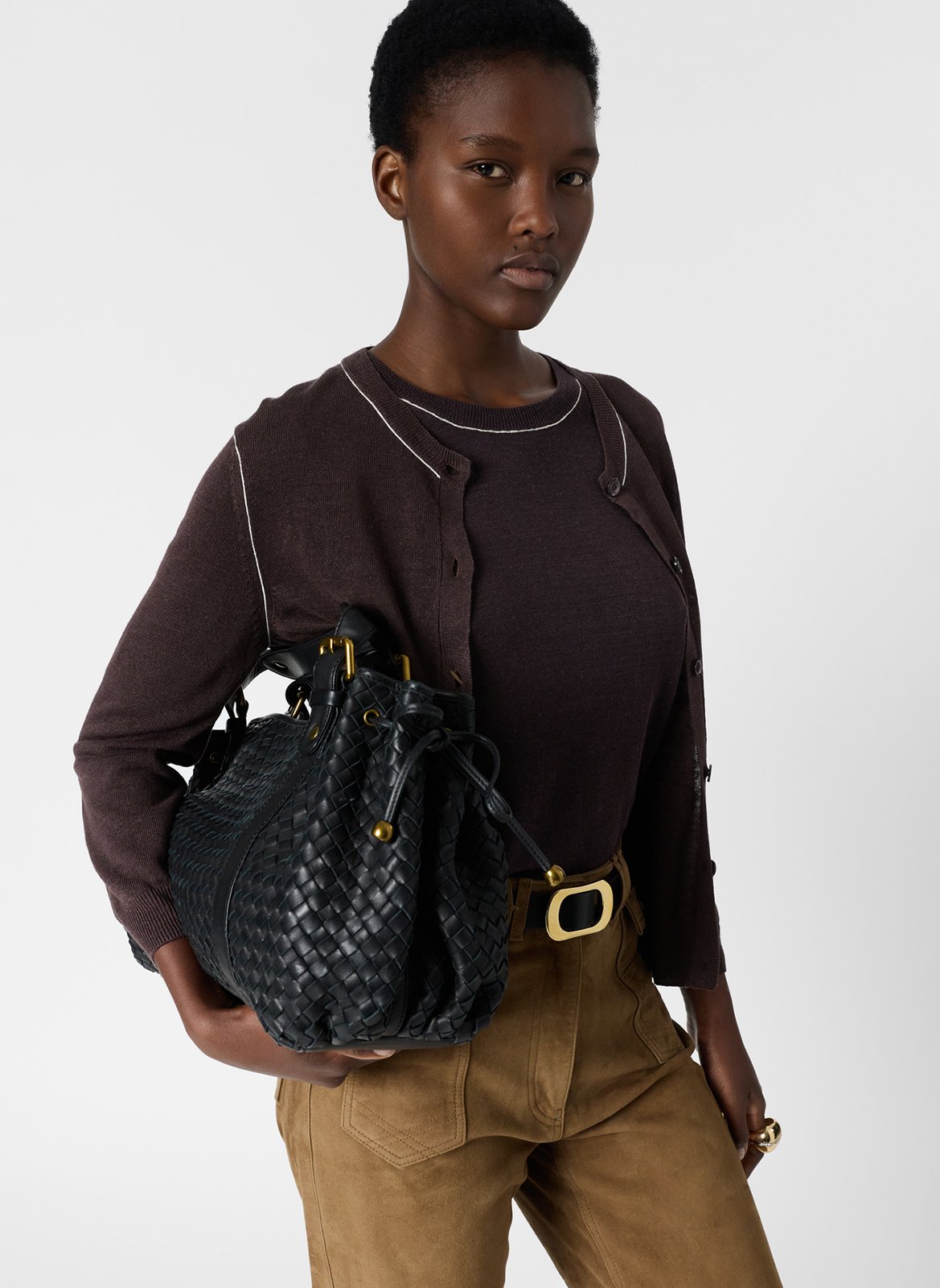 Gilet col rond en lin mélangé GERARD DAREL Marron