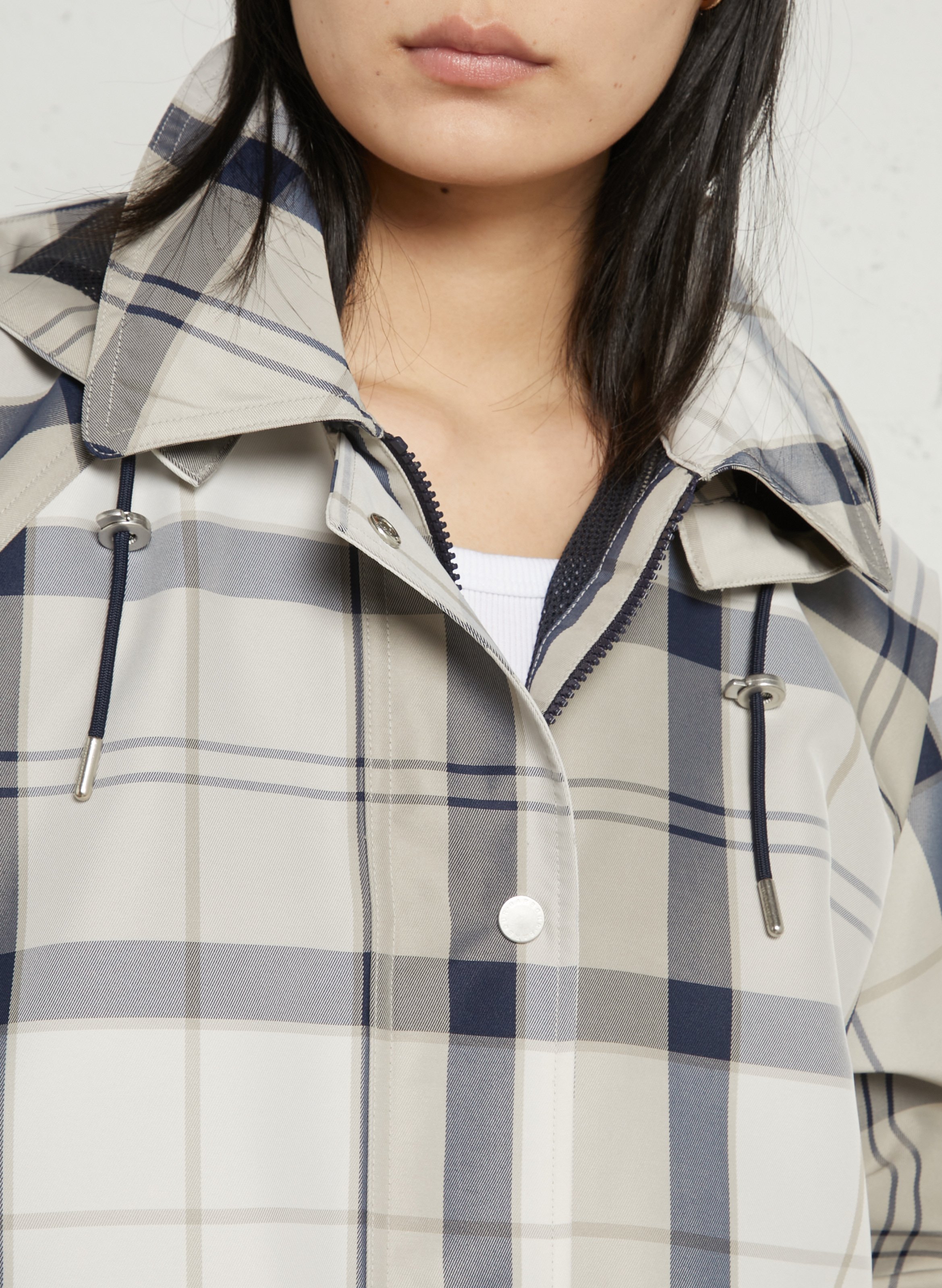 Veste droite à carreaux avec capuche Bleu