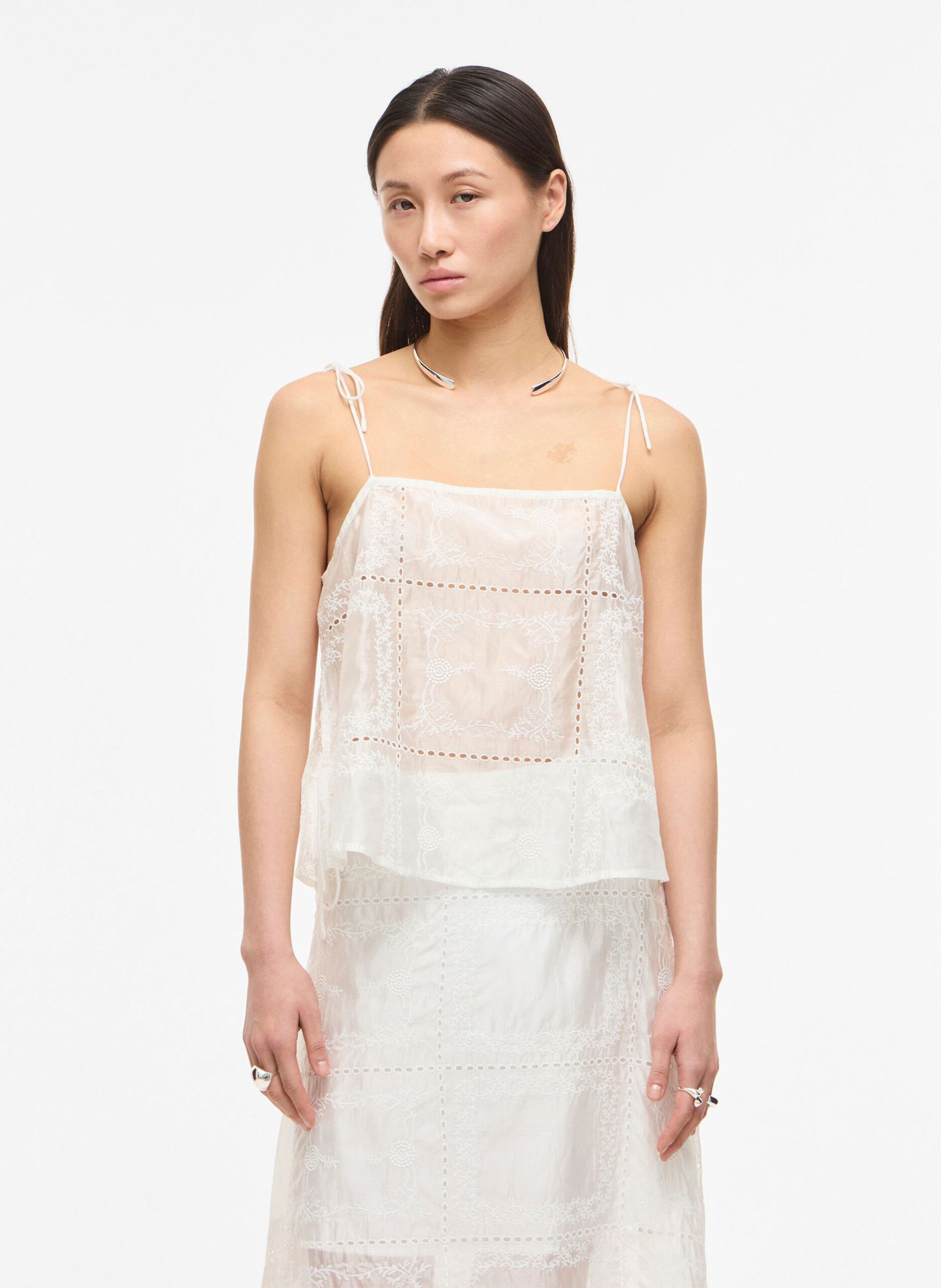 Besticktes Top mit eckigem Ausschnitt ROUGE EDIT Beige