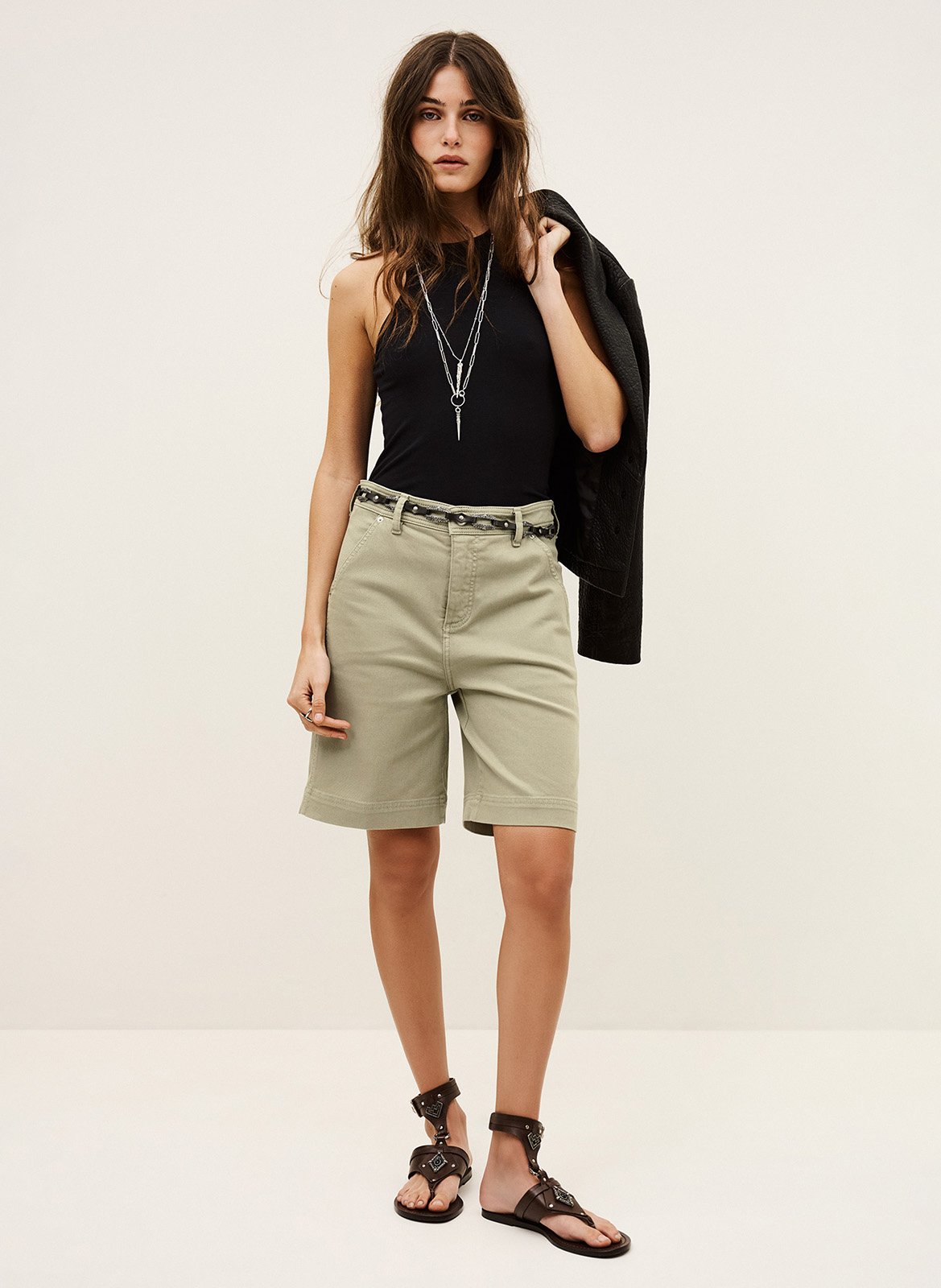 Bermuda en coton mélangé BA&SH Kaki