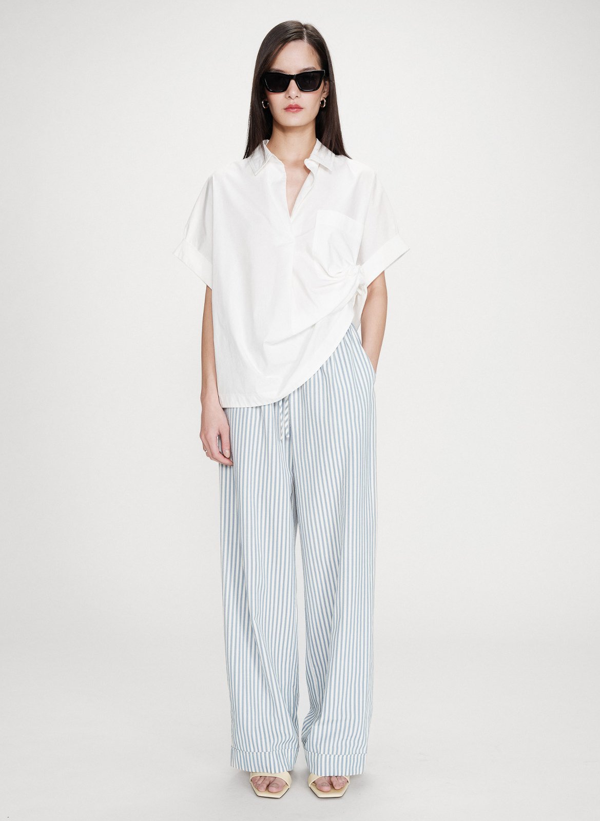 Wide leg cotton blend trousers GRACE ET MILA Blue