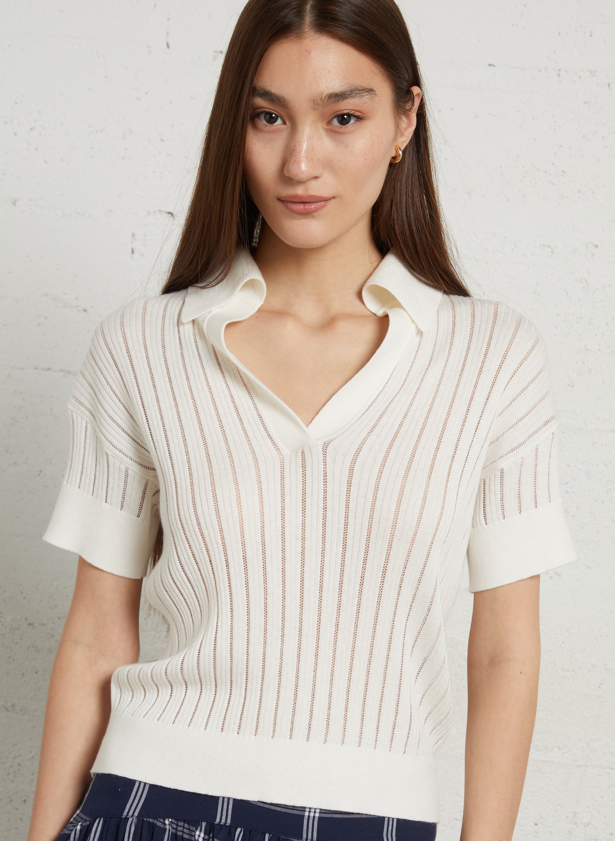 Poloshirt mit durchbrochenen kurzen Ärmeln RAE ANTWERP Weiss