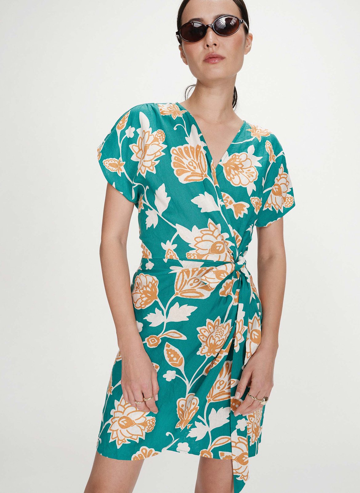 Robe courte portefeuille à imprimé floral GRACE ET MILA Vert