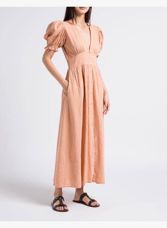 Fitted cotton v-Neck maxi dress Brown The new society - Women | Place des Tendances Fitted cotton v-Neck maxi dress Brown The new society - Women | Place des Tendances