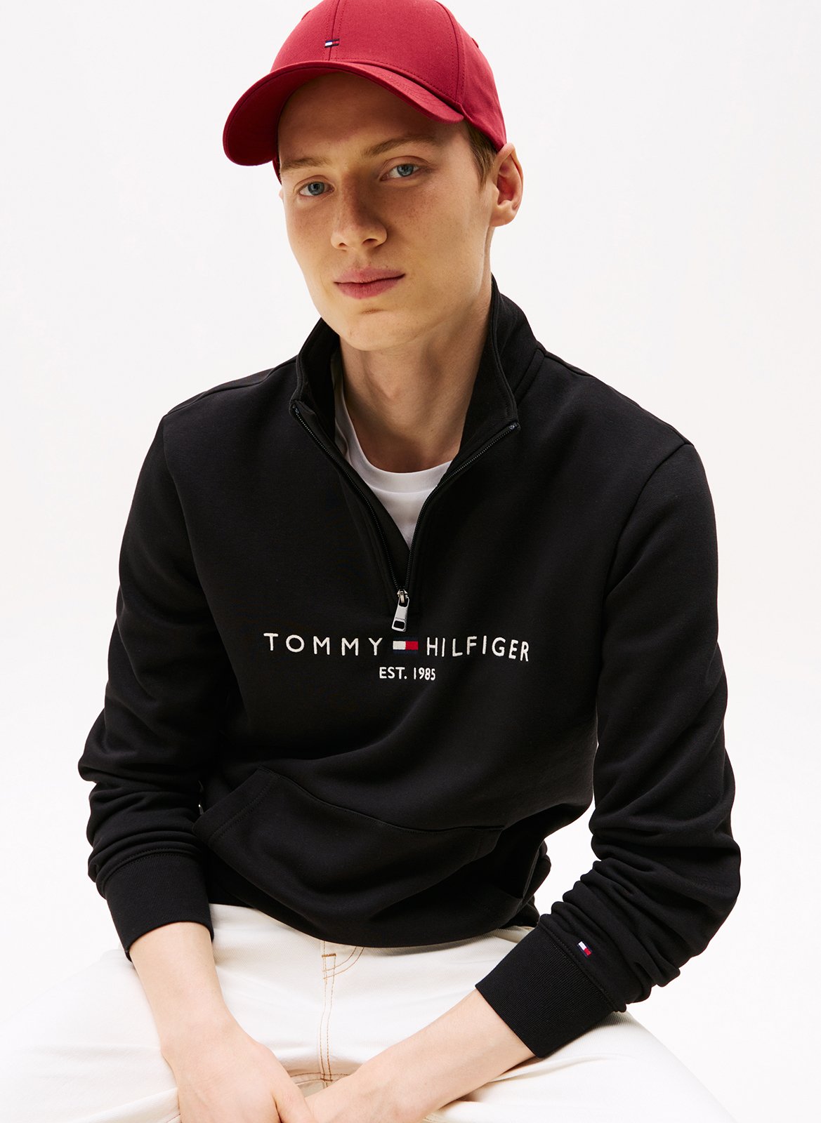 Sweat col montant droit sérigraphié TOMMY HILFIGER Noir
