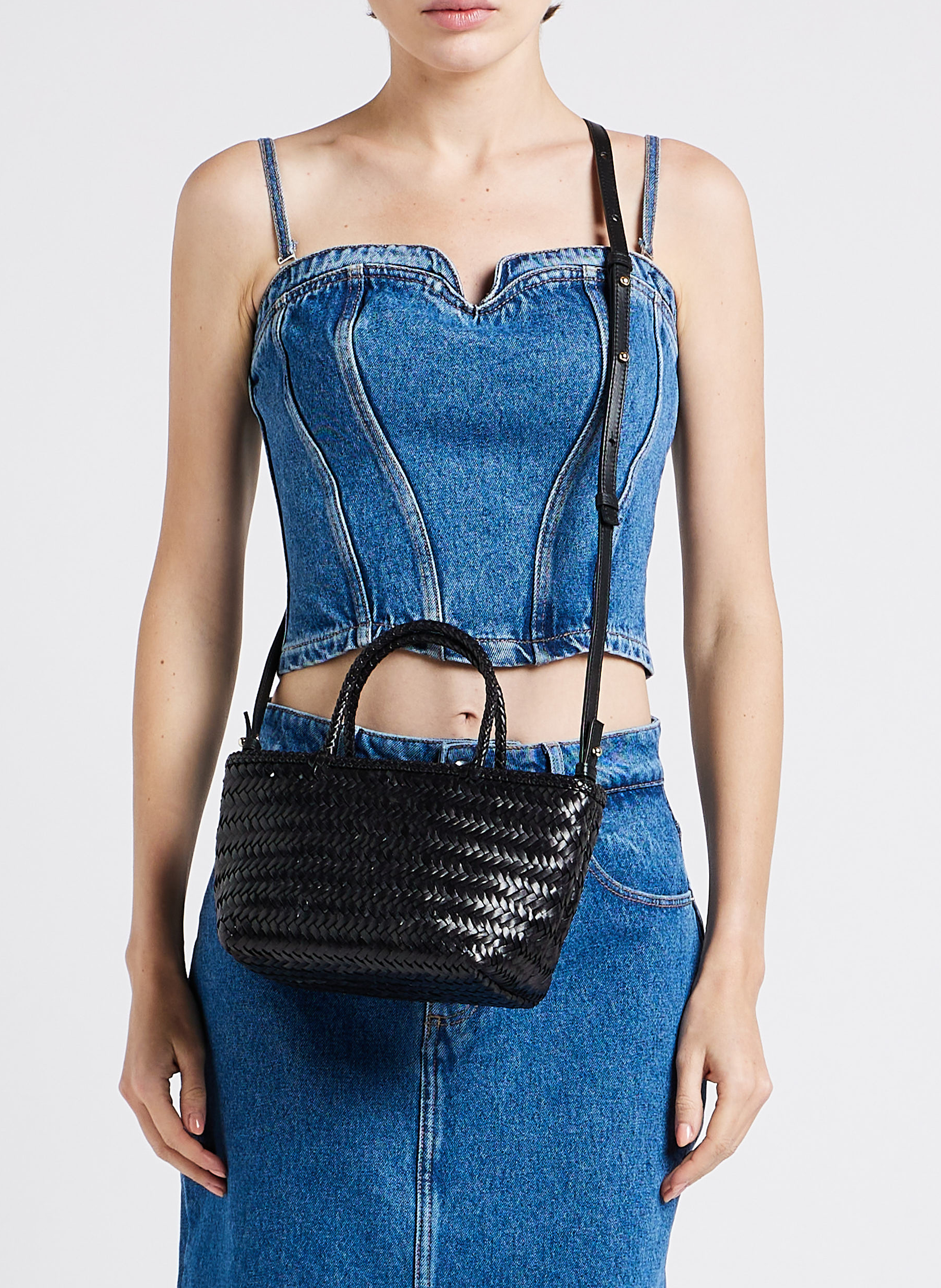 Sac panier tressé en cuir  SAISON 1865 Noir