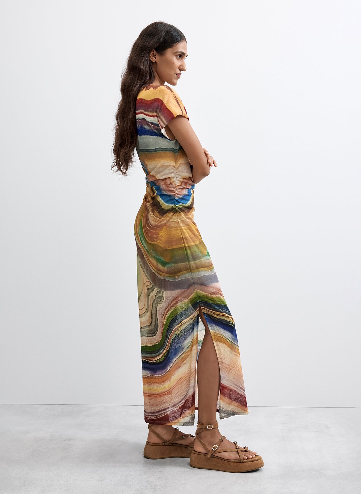 Robe longue imprimée manches courtes DESIGUAL Noir