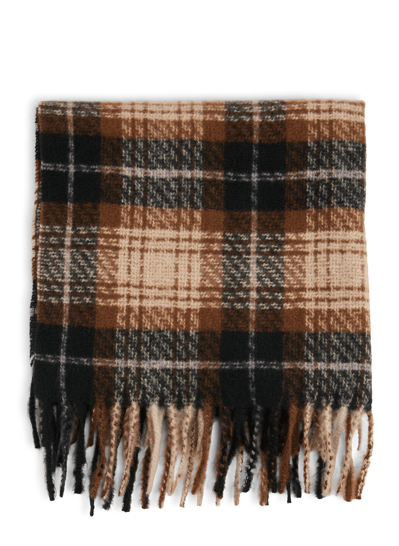 Fluffy checkered printed scarf with fringes SAISON 1865 Multicolored
