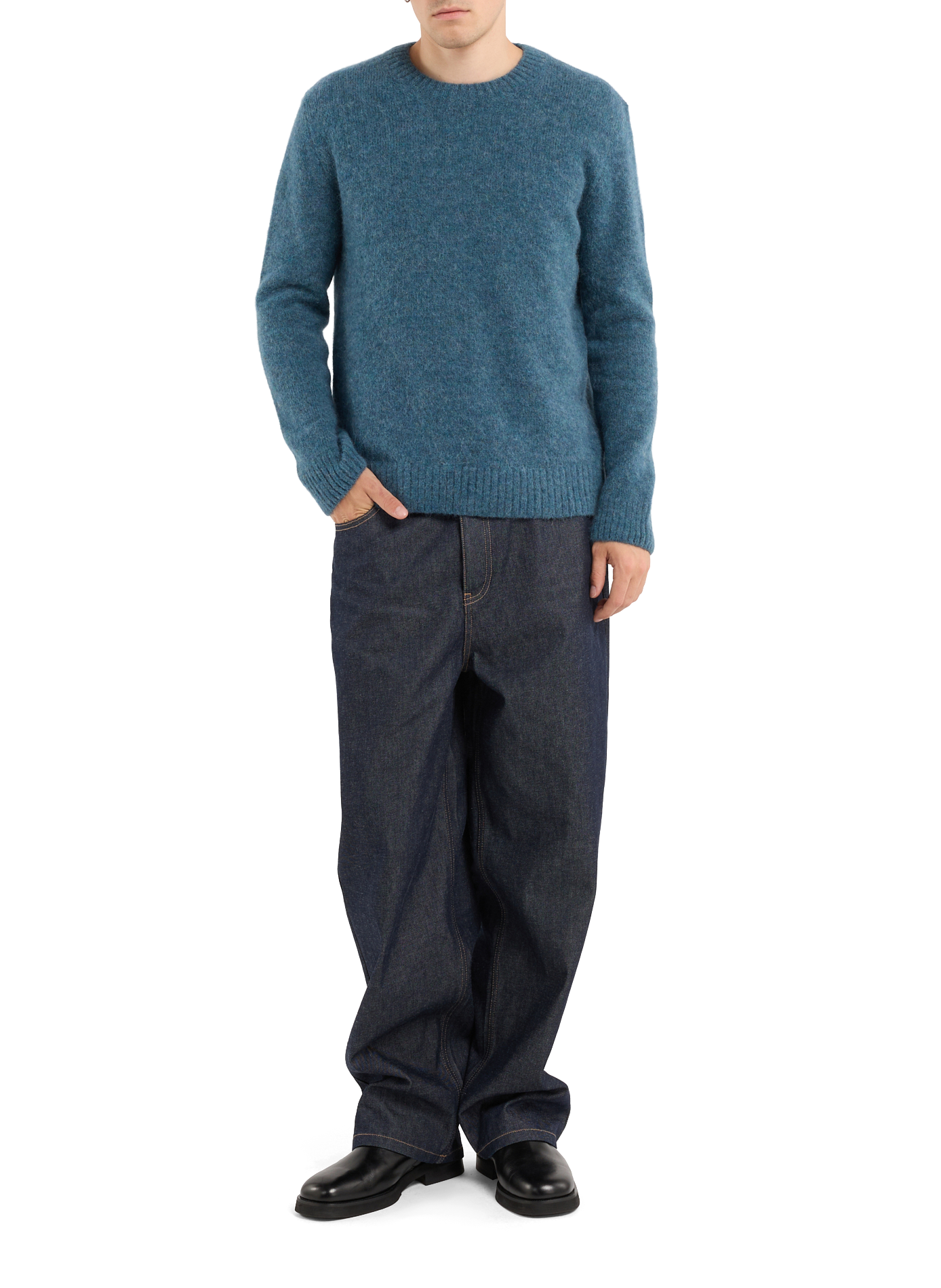 Round-neck alpaca blend sweater. | Blue SAISON 1865 Men