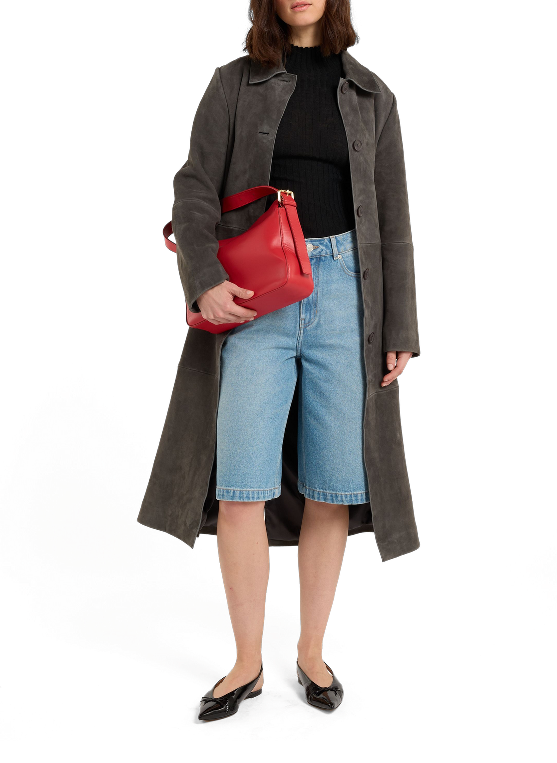 Long suede leather jacket ucara in goat suede SAISON 1865 Grey