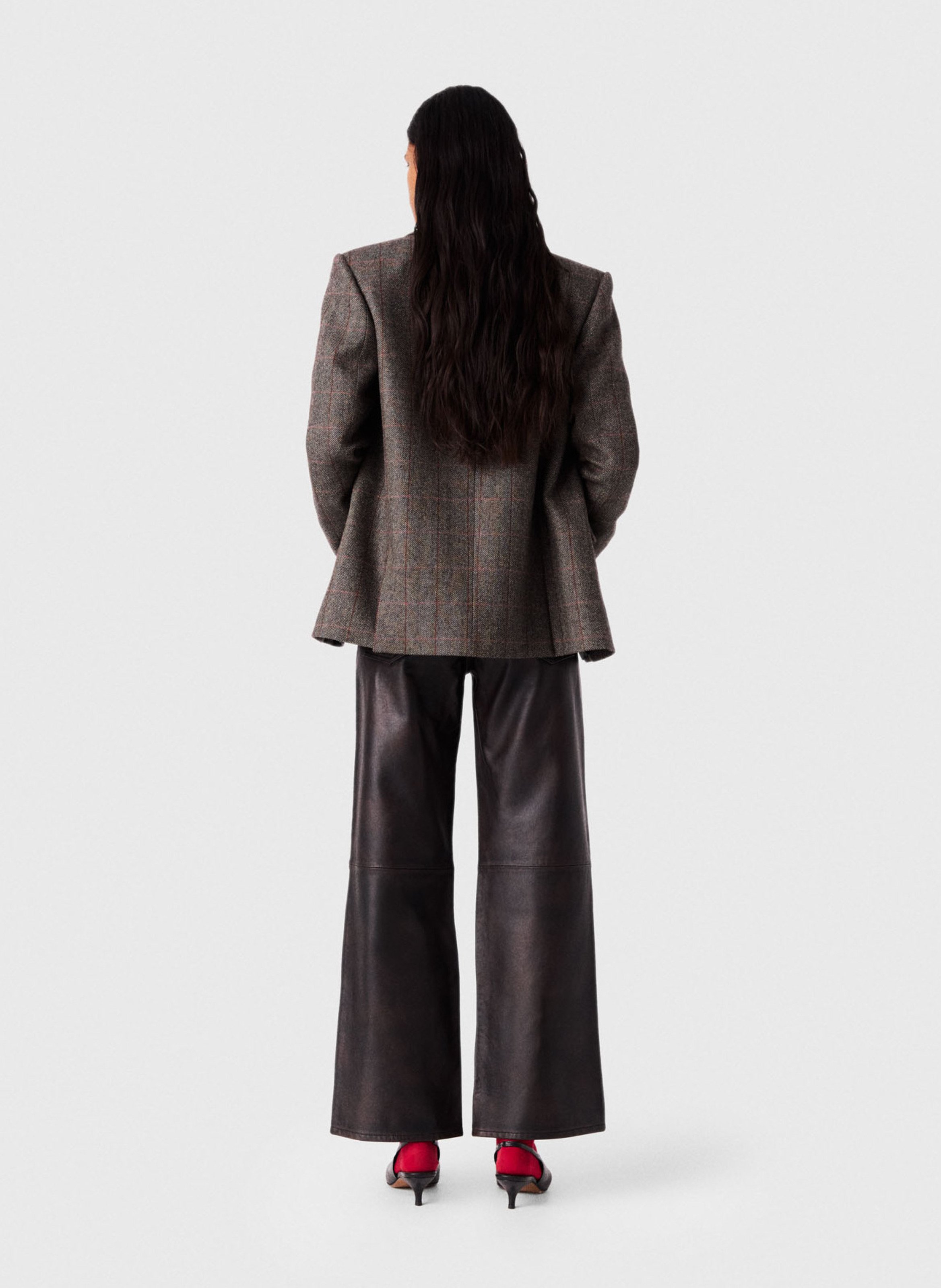 Pantalon droit en cuir MAJE Marron