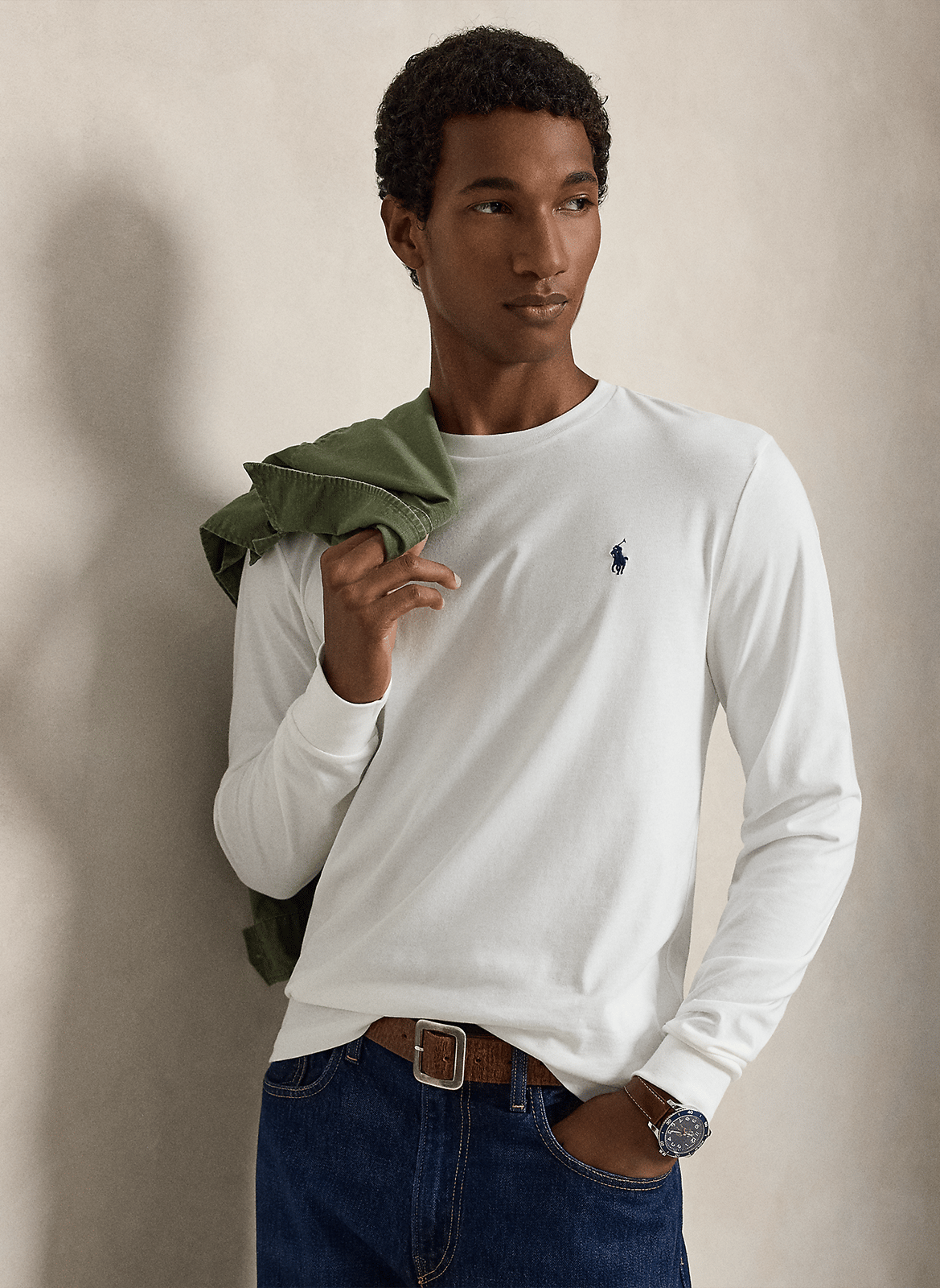 Mottled round-neck cotton-blend T-shirt POLO RALPH LAUREN White