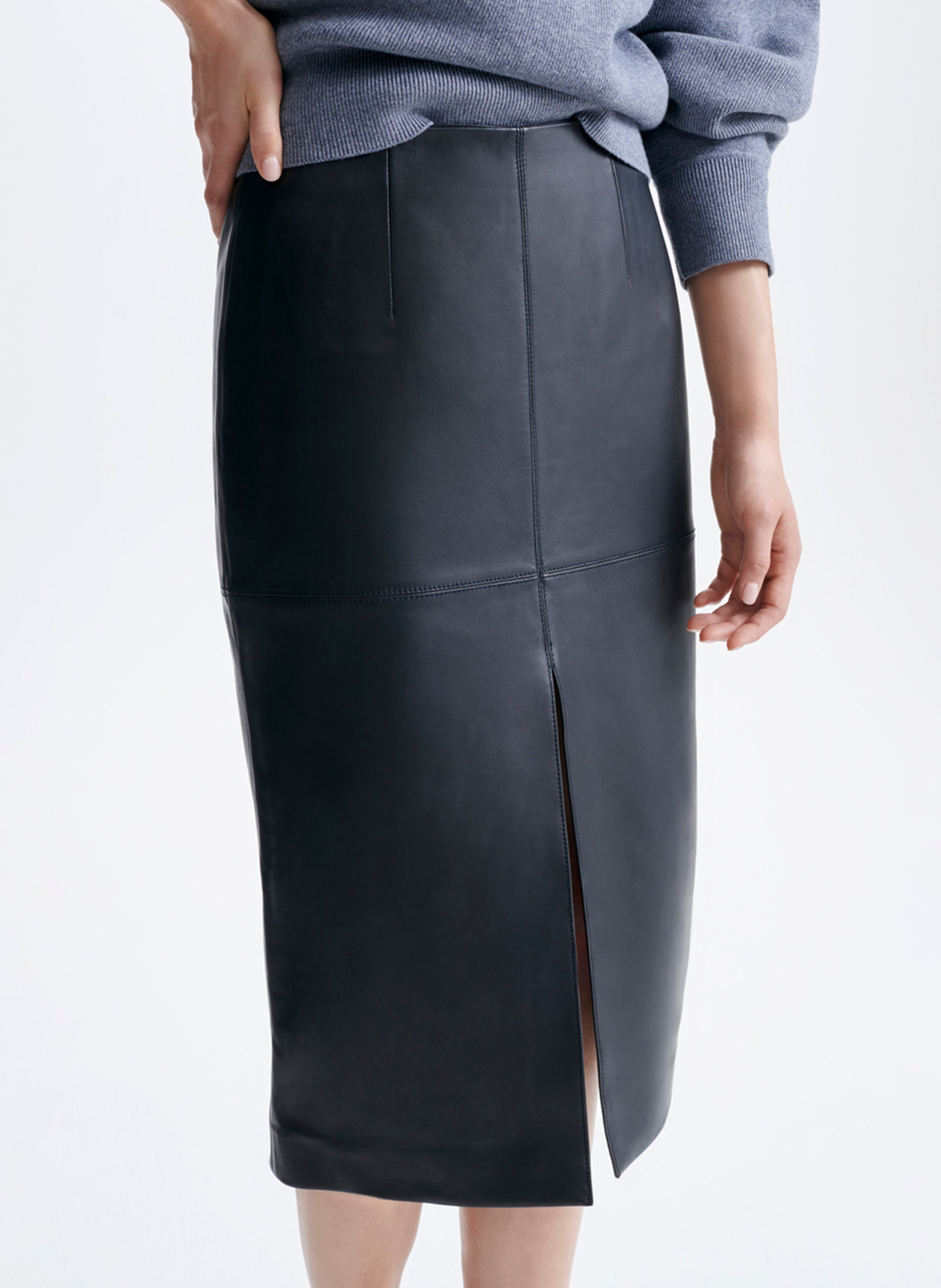 Falda midi recta de cuero VANESSA BRUNO Negro