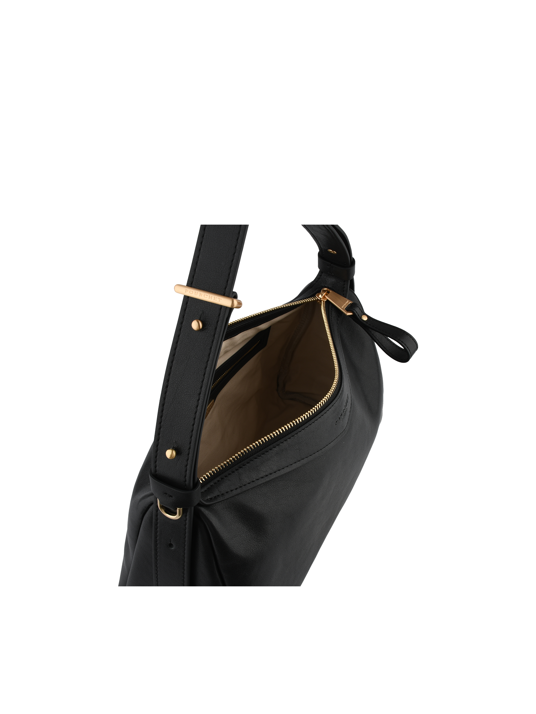 Shoulder bag in cowhide leather with aged leather effect POURCHET Black