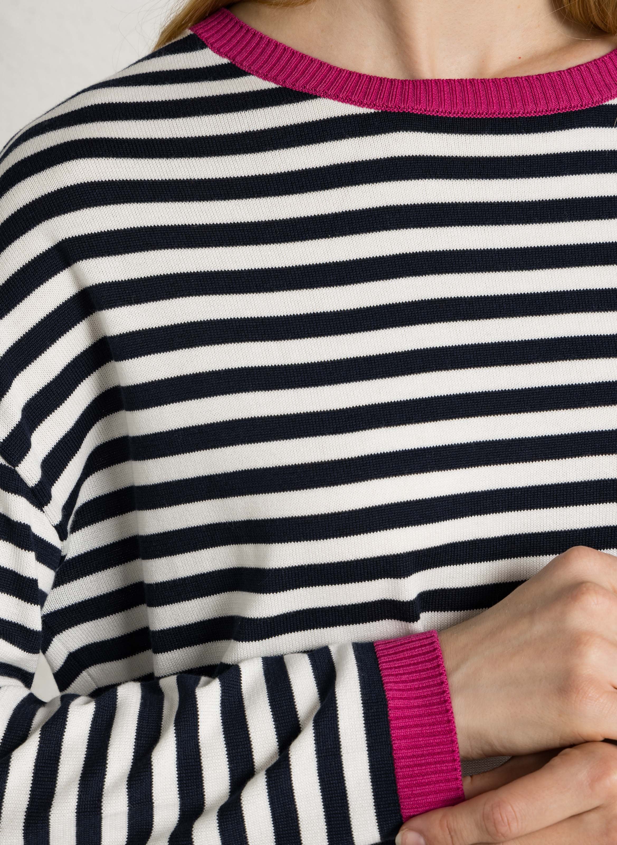 Pull oversize col rond en coton mélangé rayé SUD EXPRESS Rose