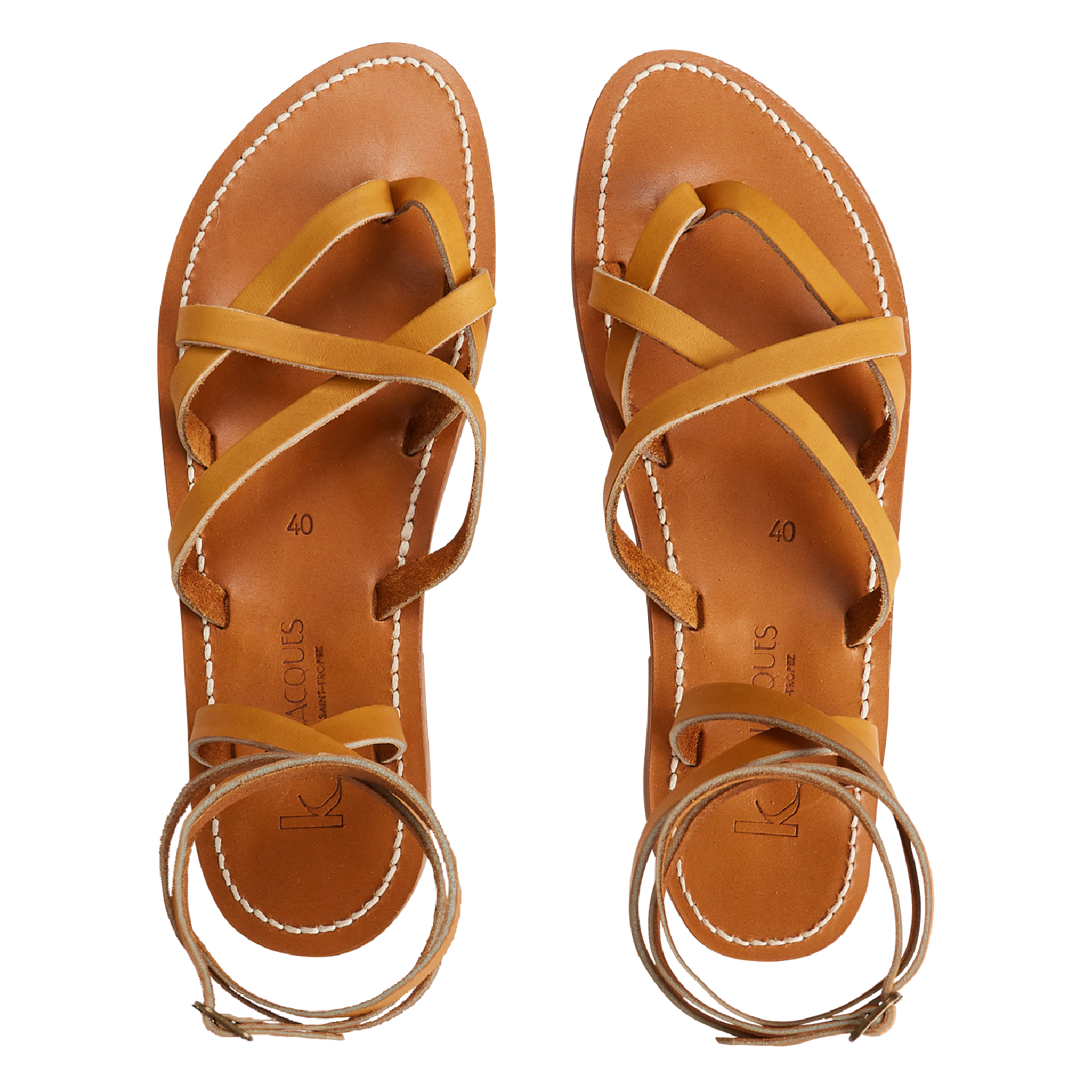 Flat leather sandals K JACQUES Brown