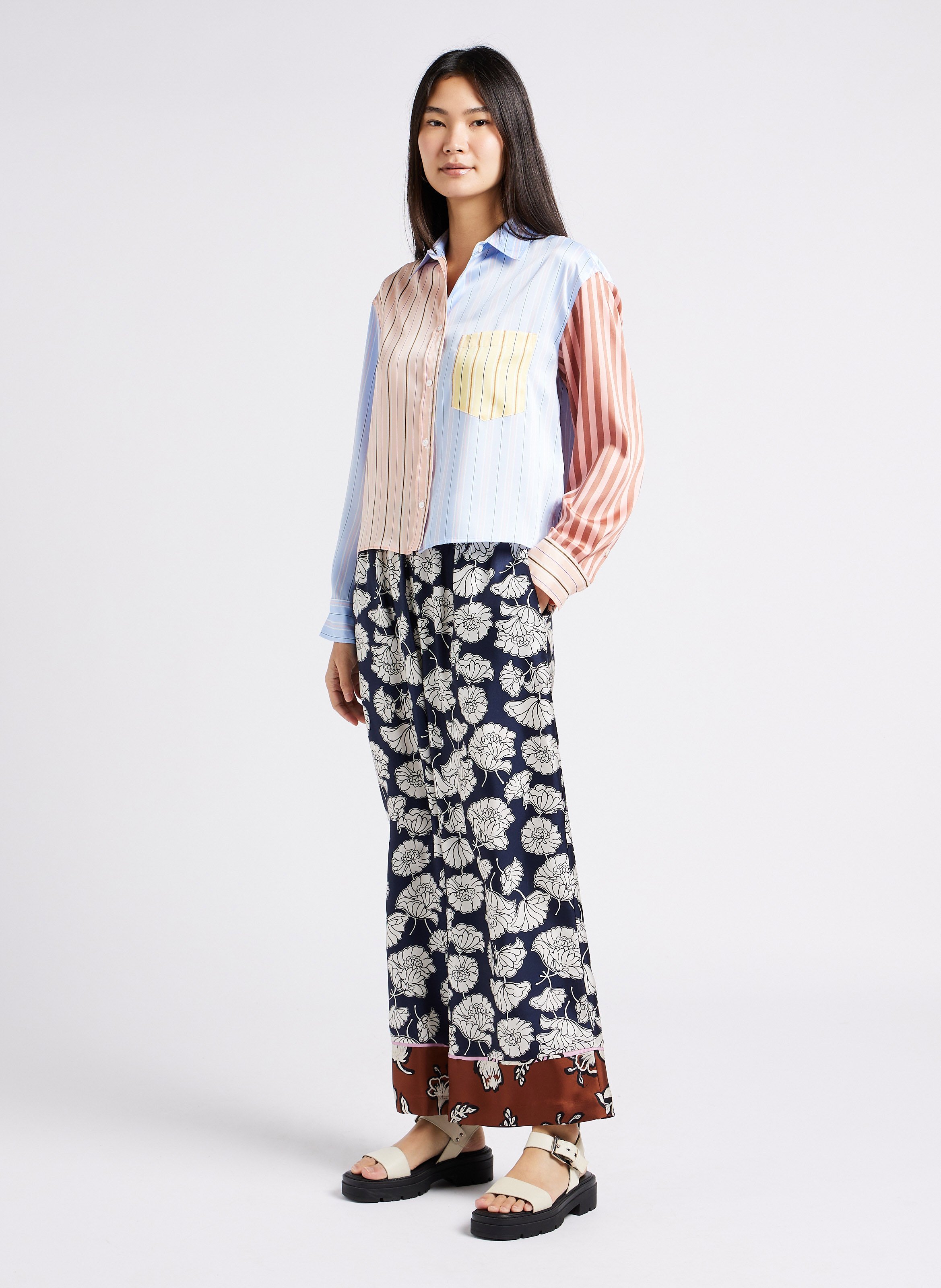 Straight floral print silk pants MAX MARA WEEK END Blue