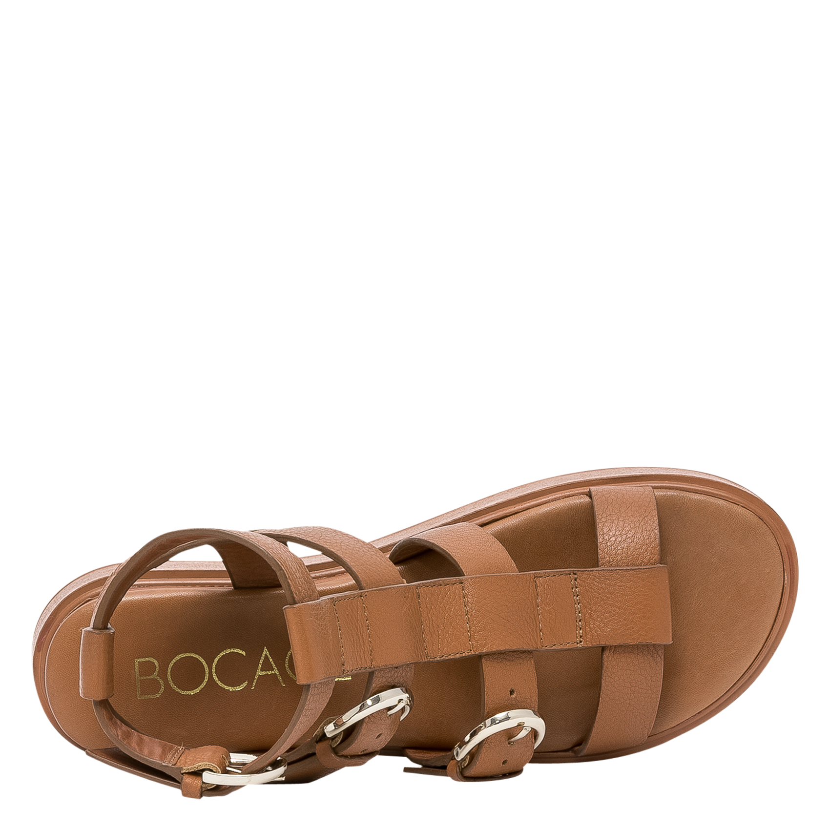 Sandalen aus genarbtem Leder mit mehreren Riemchen und Keilabsatz BOCAGE Braun