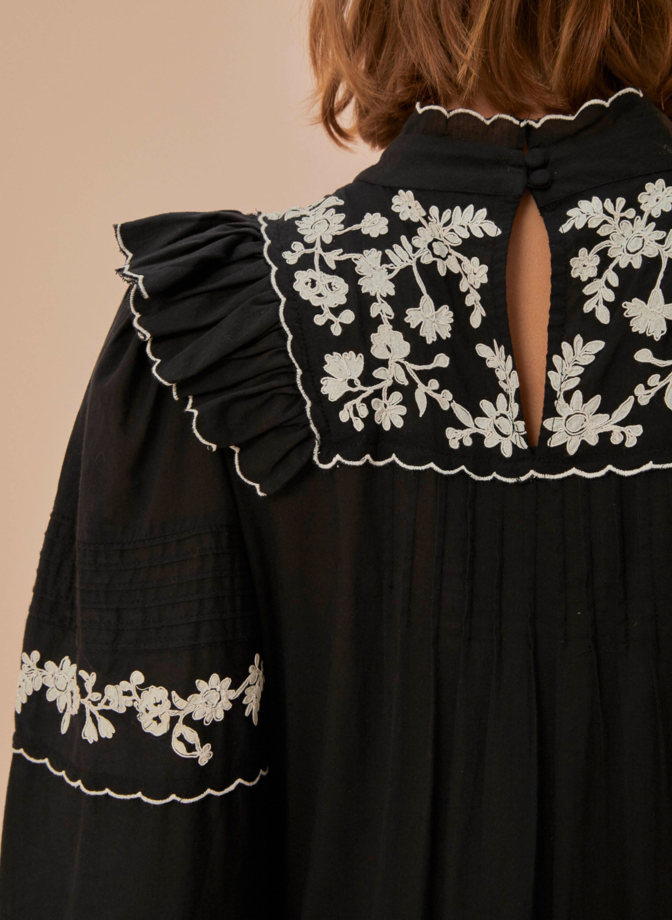 Long embroidered cotton dress FARM RIO Black