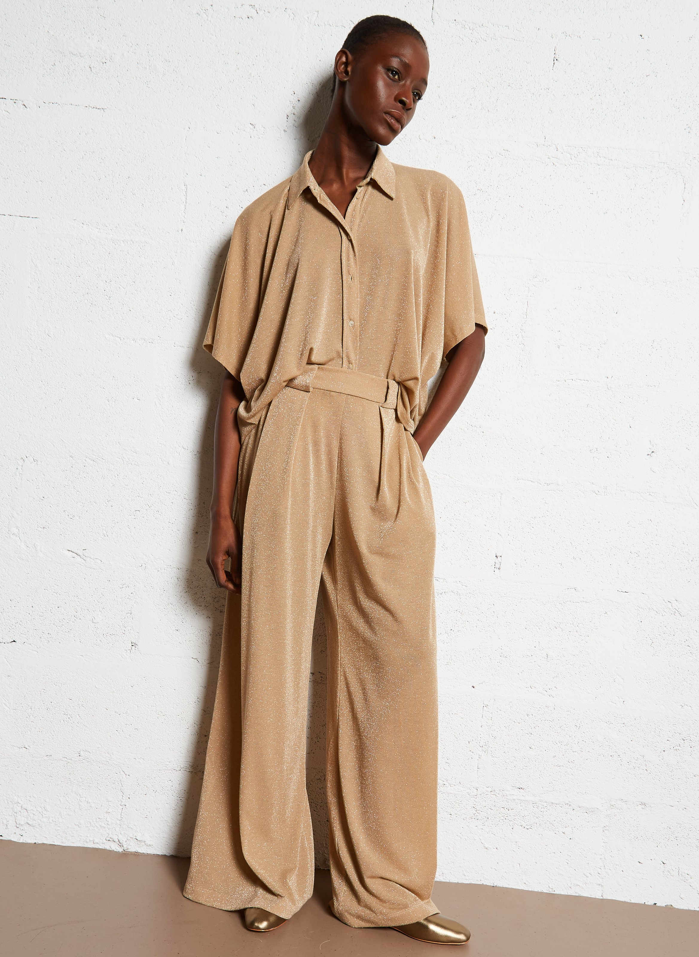 Azawood high-waisted wide-leg trousers MOMONI Beige