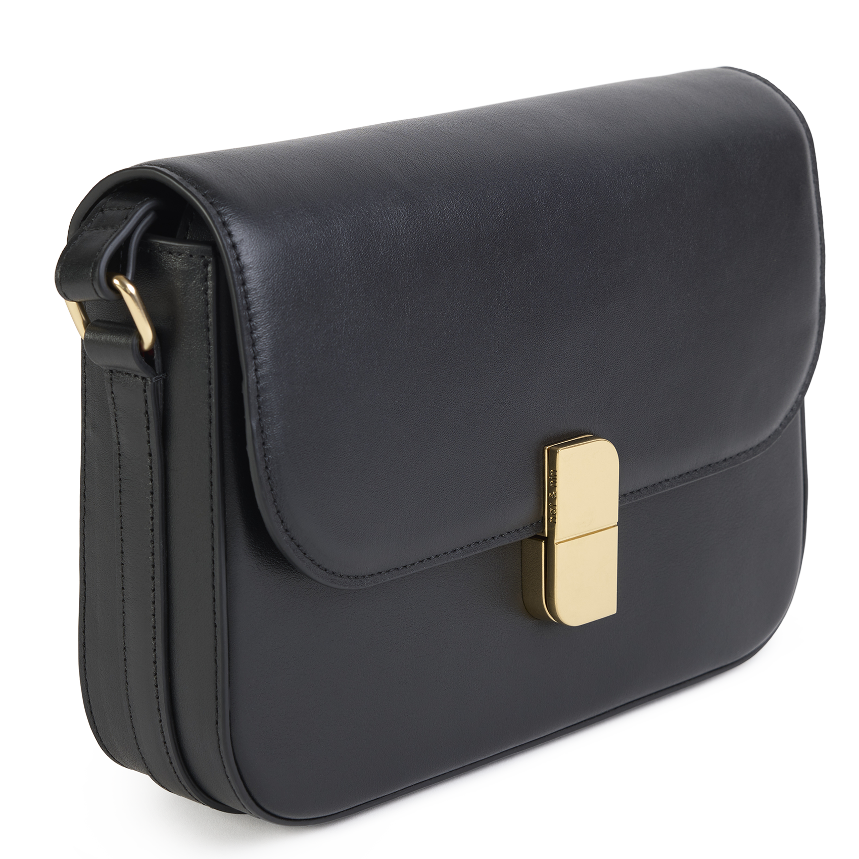 Leder-Umhängetasche mit Umschlag NAT & NIN Schwarz