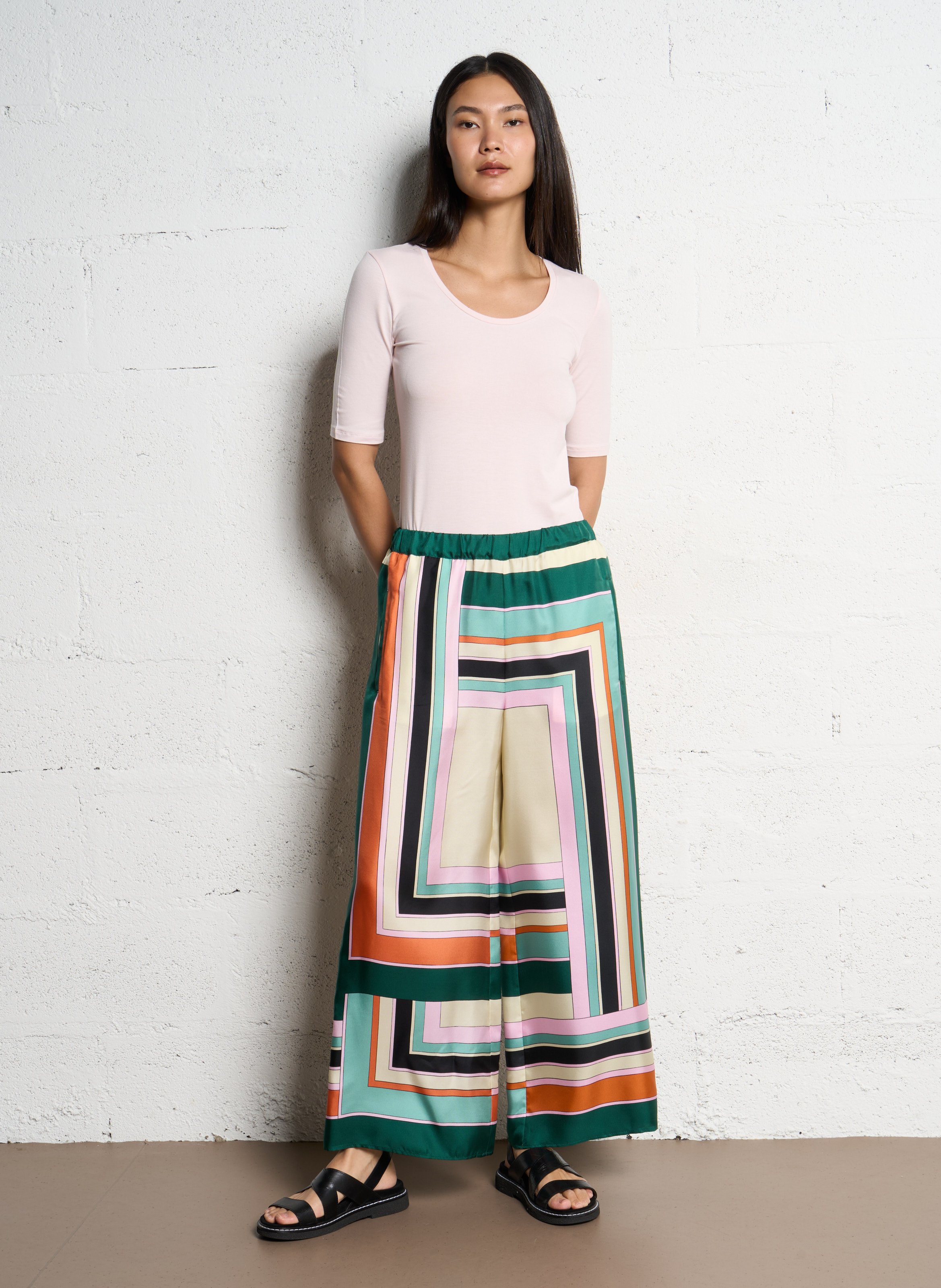 Pantalon large imprimé en soie MAX MARA WEEK END Multicolore