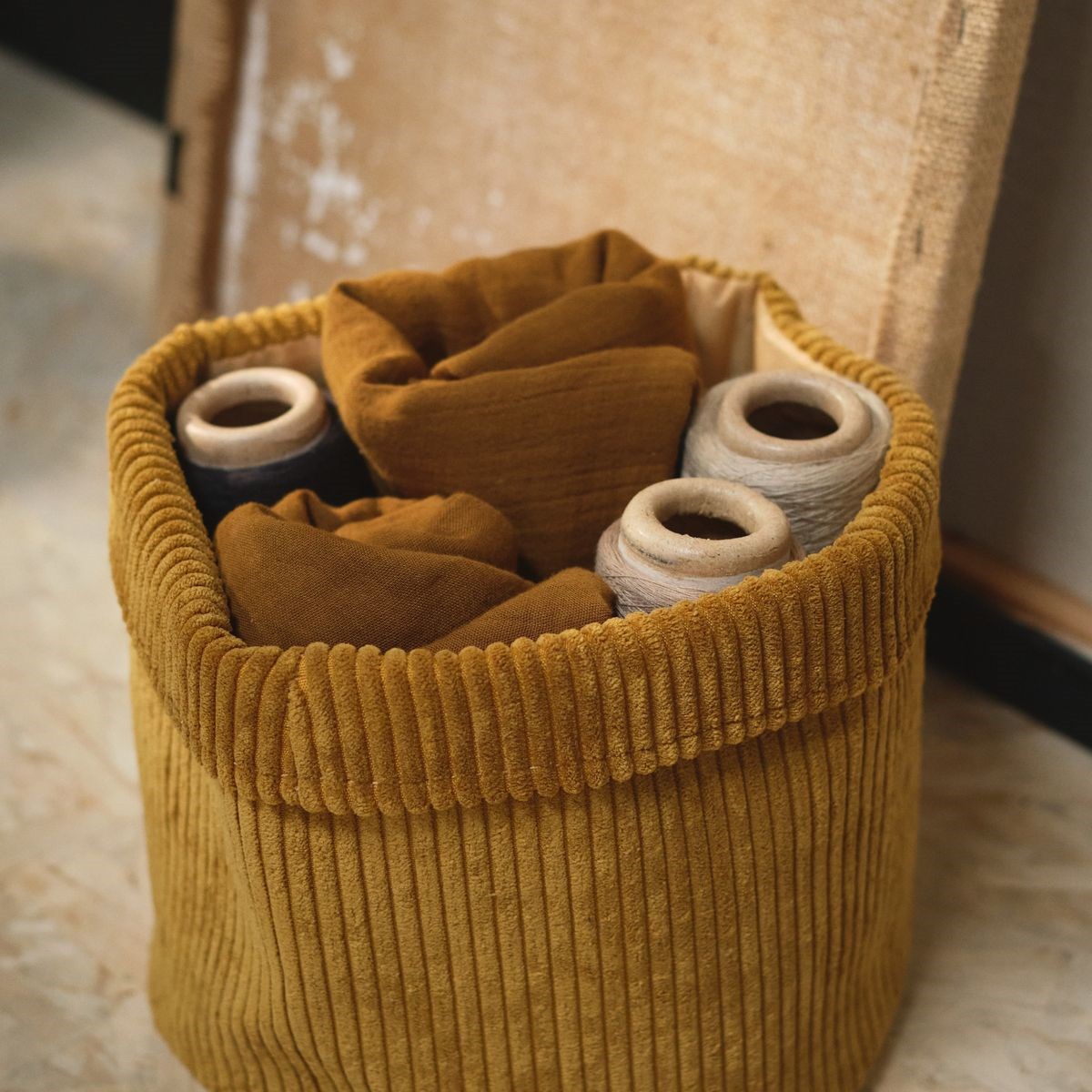 Panier de rangement rond en velours FACTORY Marron