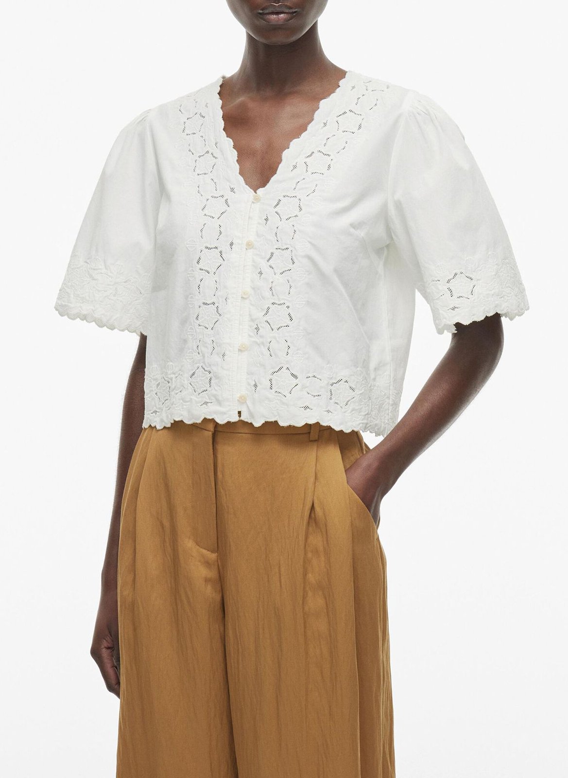 Chemise droite en coton bio brodé ROUGE EDIT Beige