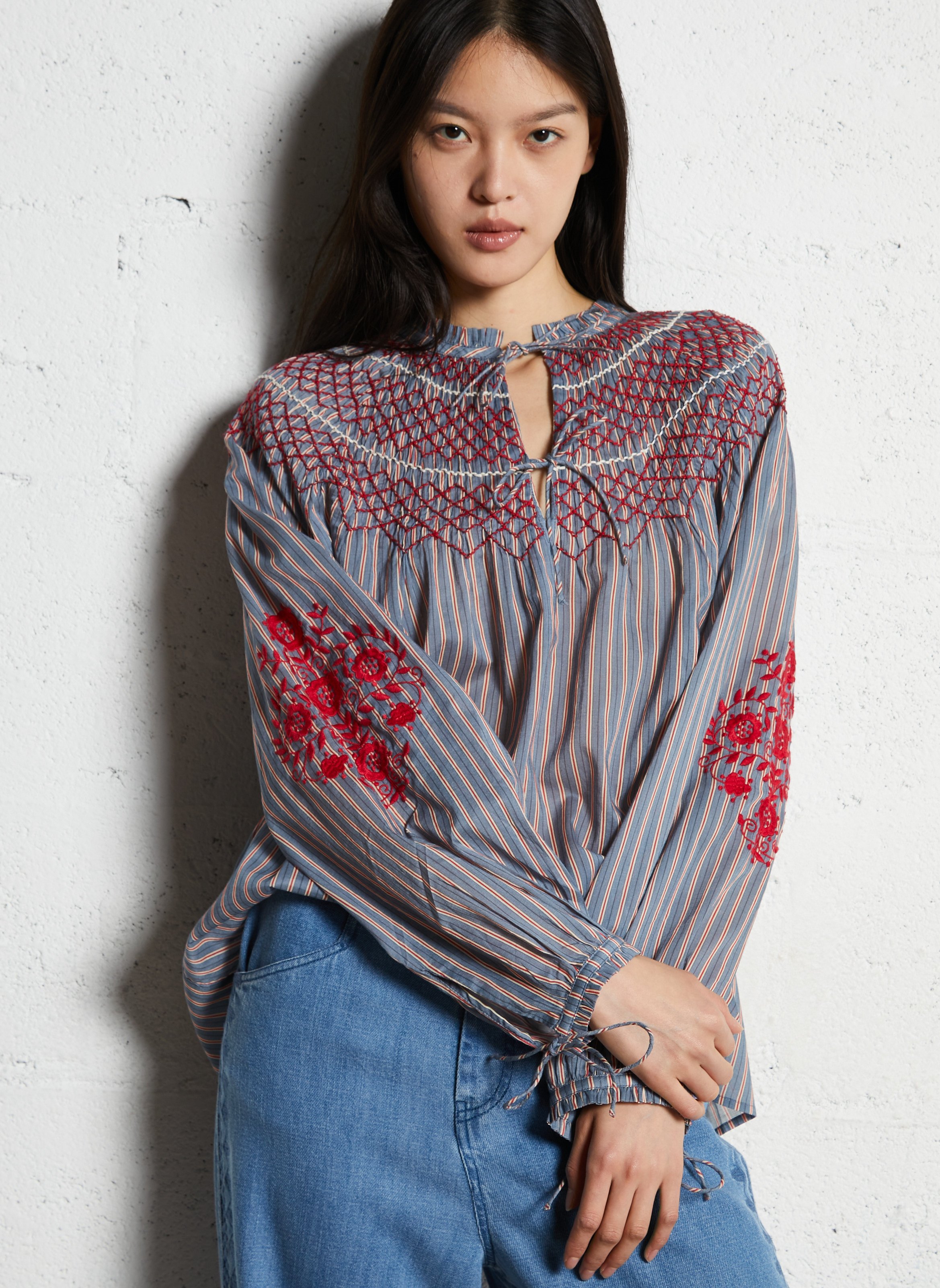 Oversized striped cotton top LOUISE MISHA Blue