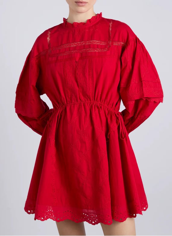 Short embroidered organic cotton dress Red Damson madder - Women | Place des Tendances Short embroidered organic cotton dress Red Damson madder - Women | Place des Tendances