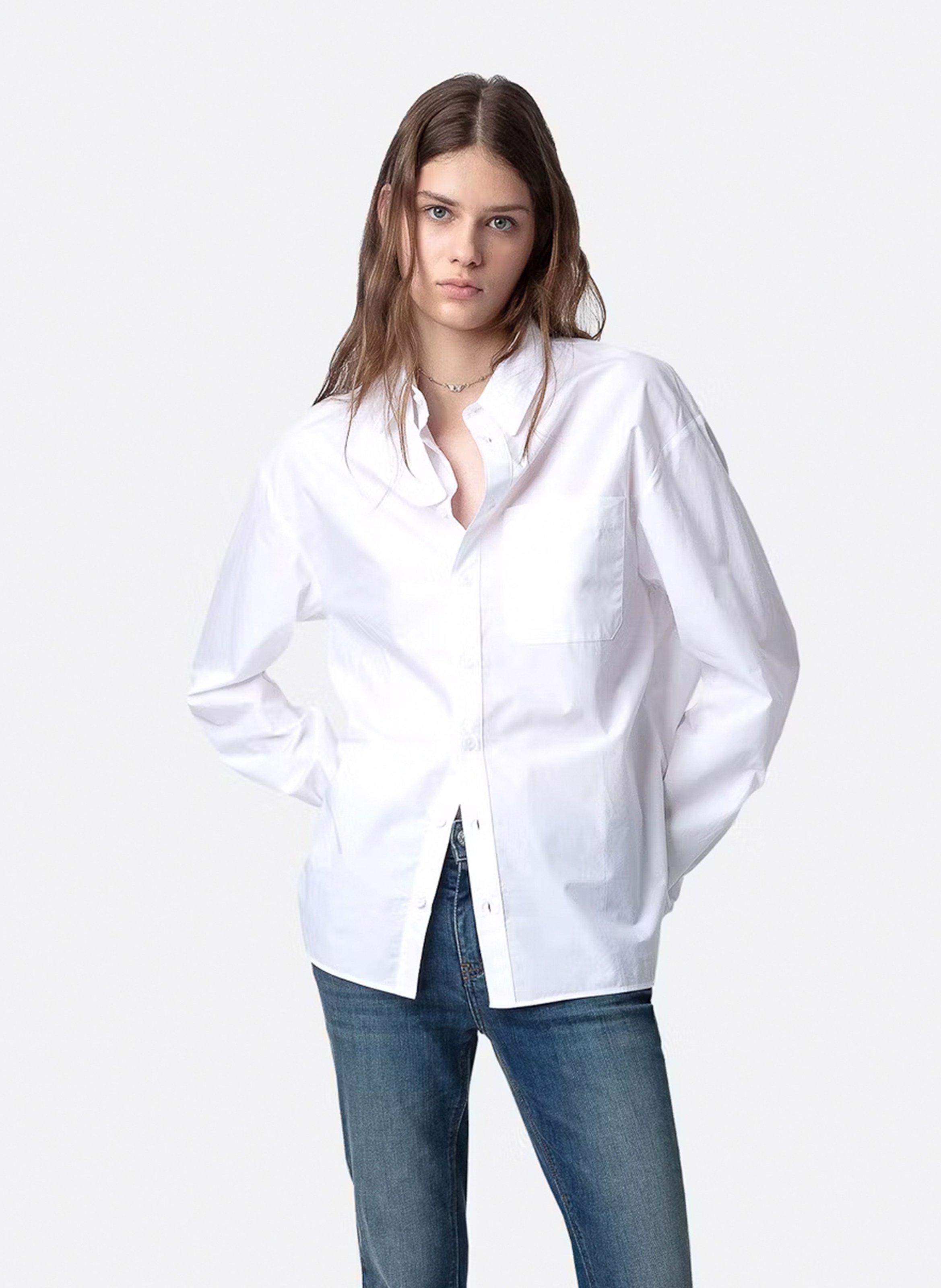 Chemise longue col montant en coton ZADIG&VOLTAIRE Blanc