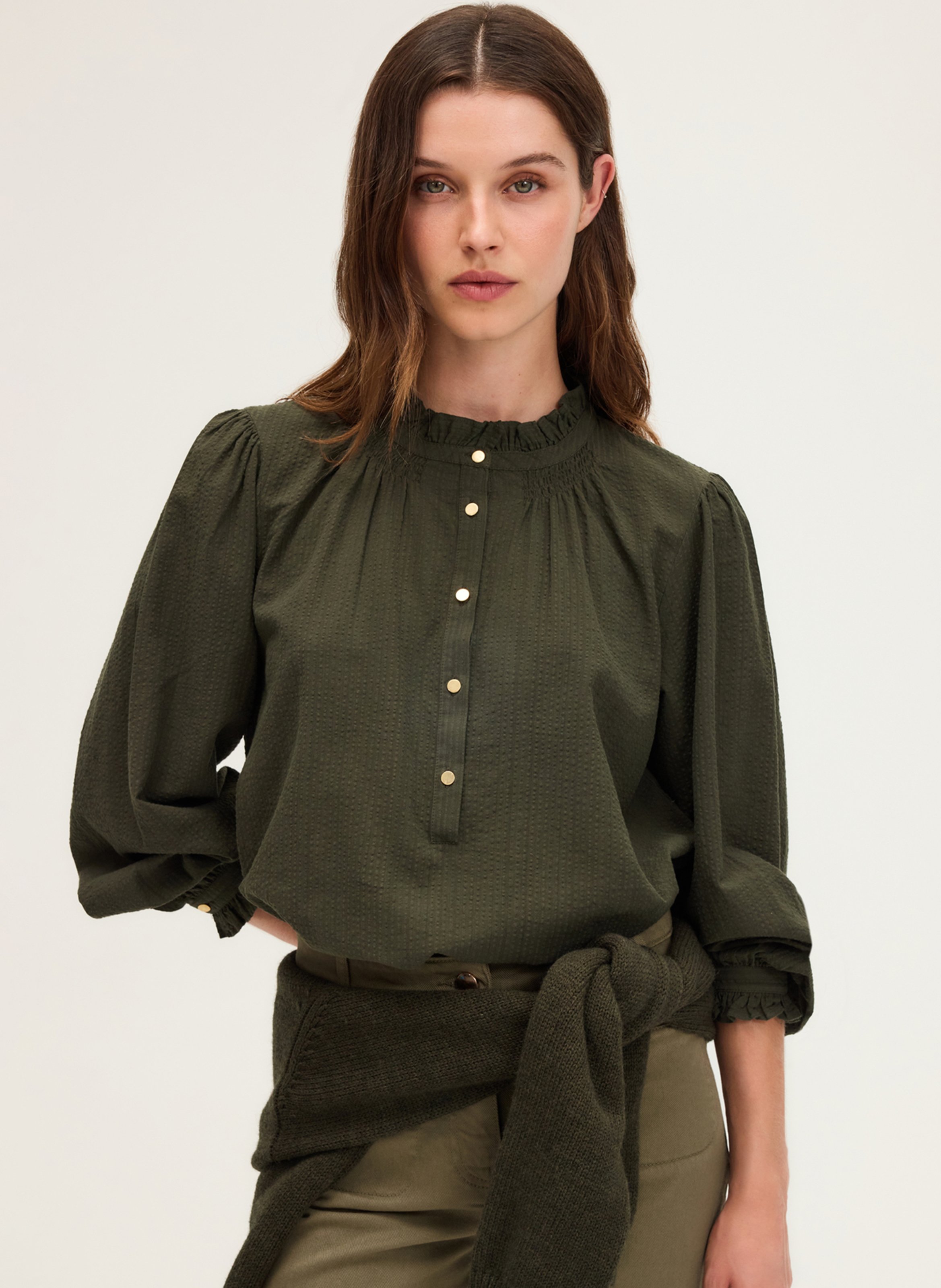 Blouse col rond en coton PABLO Kaki