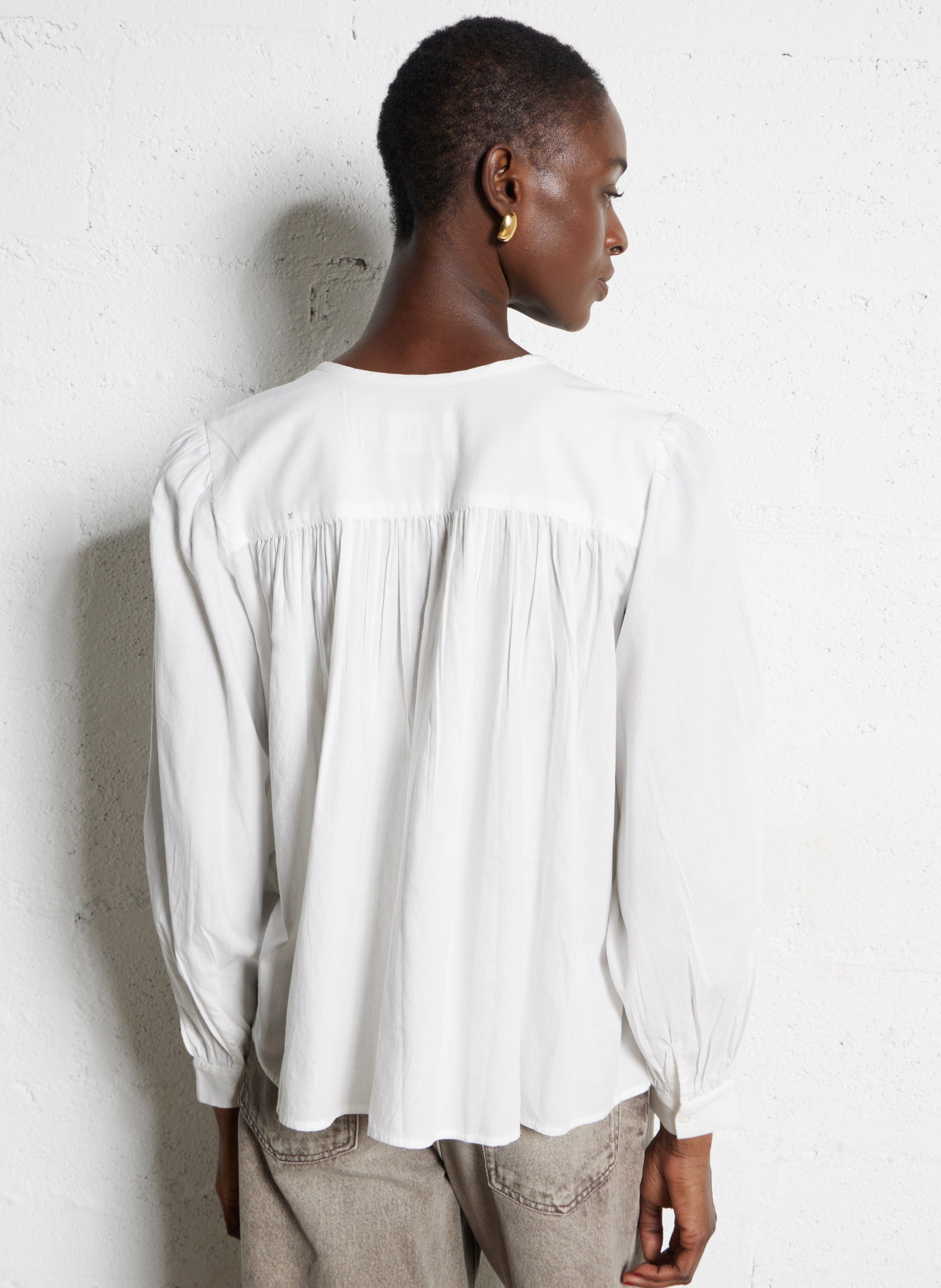 Round-neck cotton blouse DES PETITS HAUTS Beige