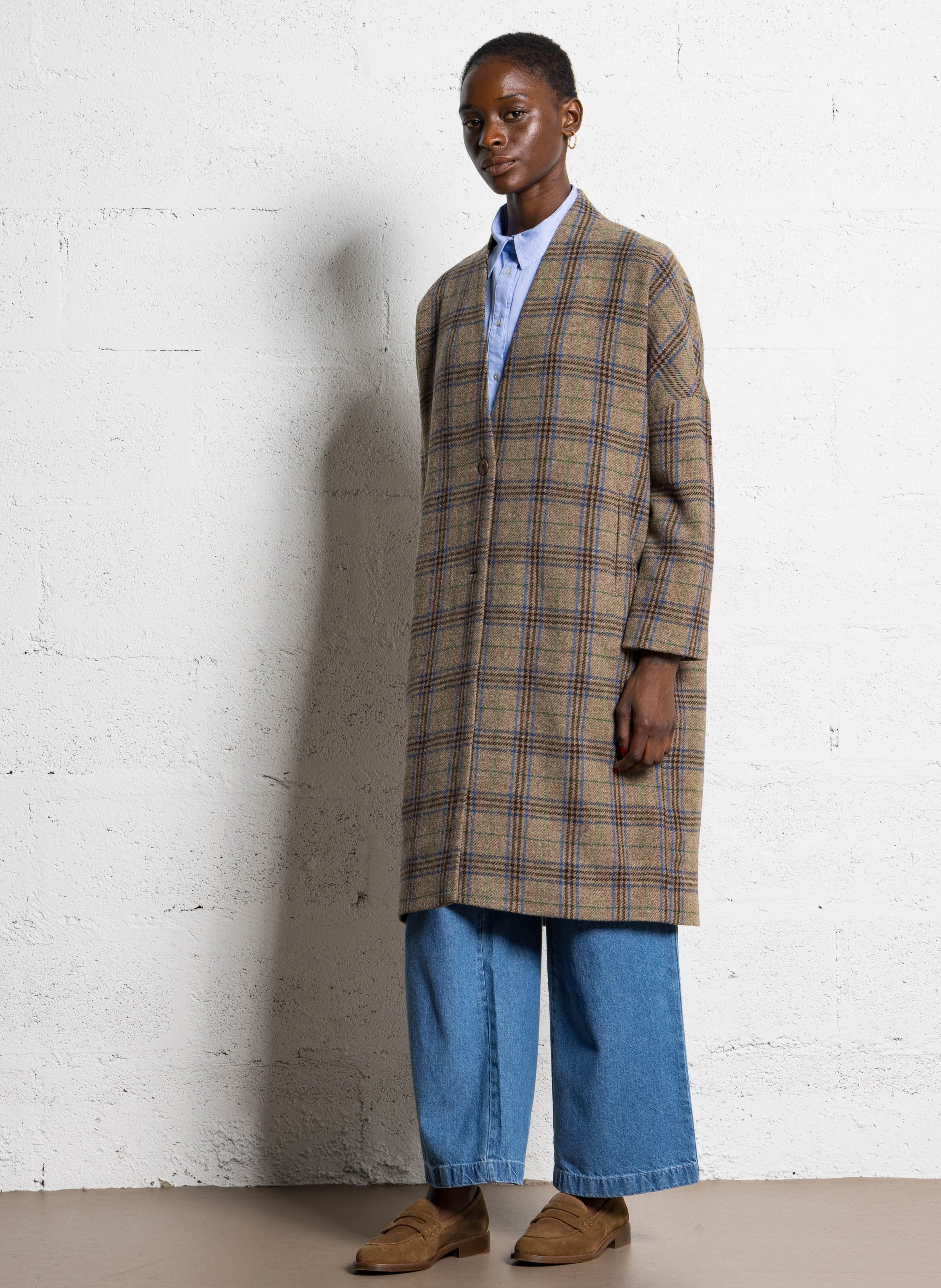 V-neck wool coat BELLA JONES Brown