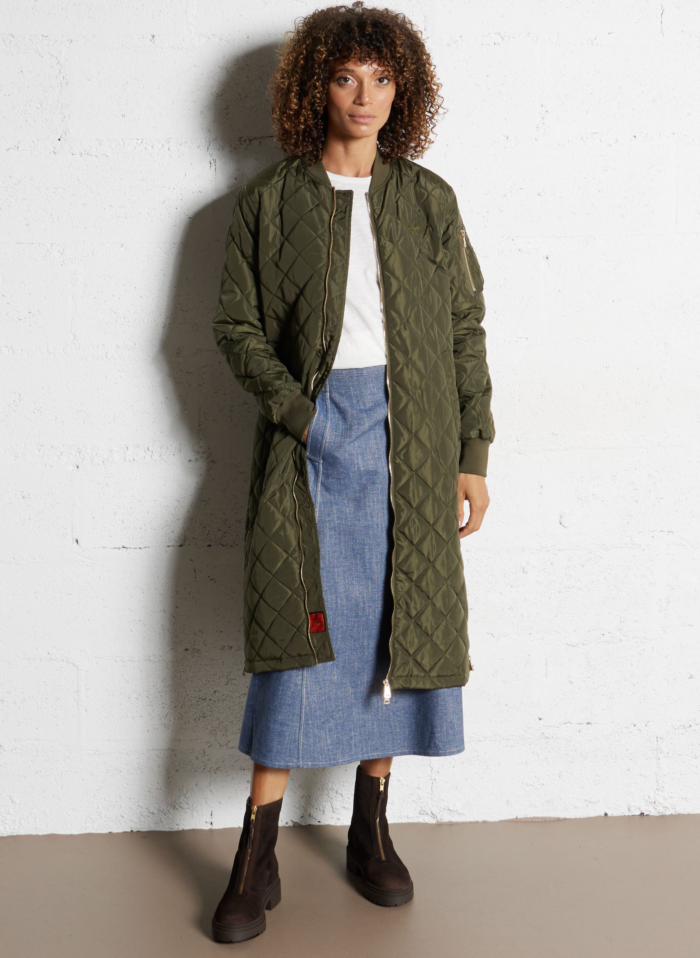 Veste longue matelassée zippée unie BOMBERS ORIGINAL Kaki