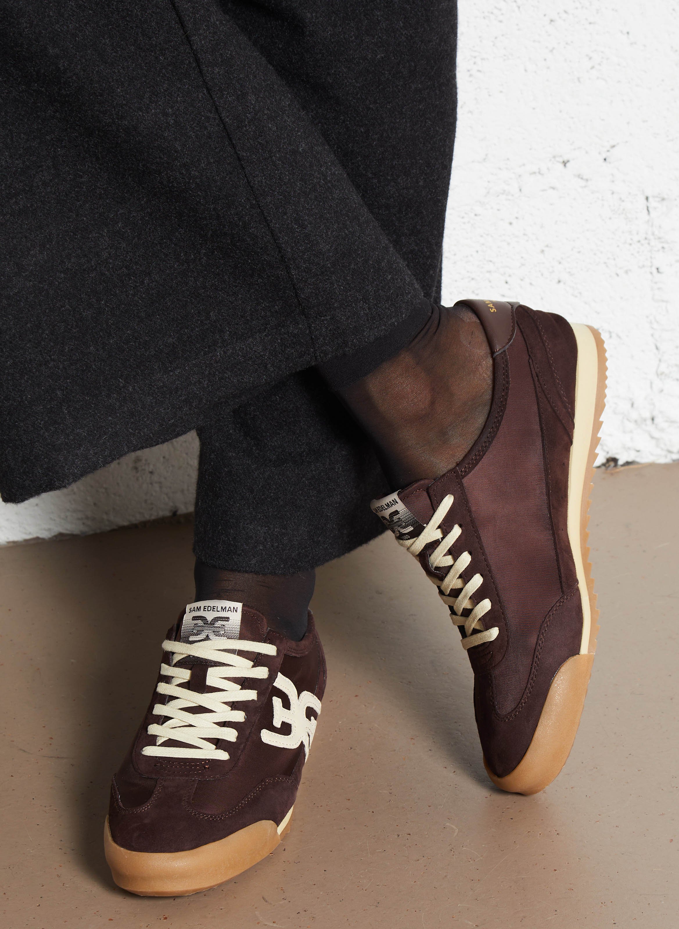 Niedrige Sneaker aus Leder-Mix SAM EDELMAN Braun