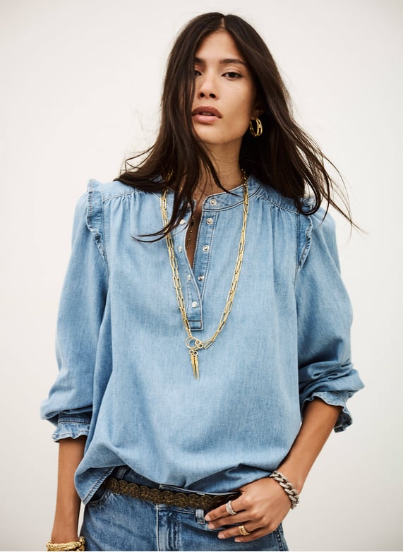 Chemise Femme Manches Longues Coton-lin – Style Rétro Ample Avec Boutons Colorés Et Col Montant