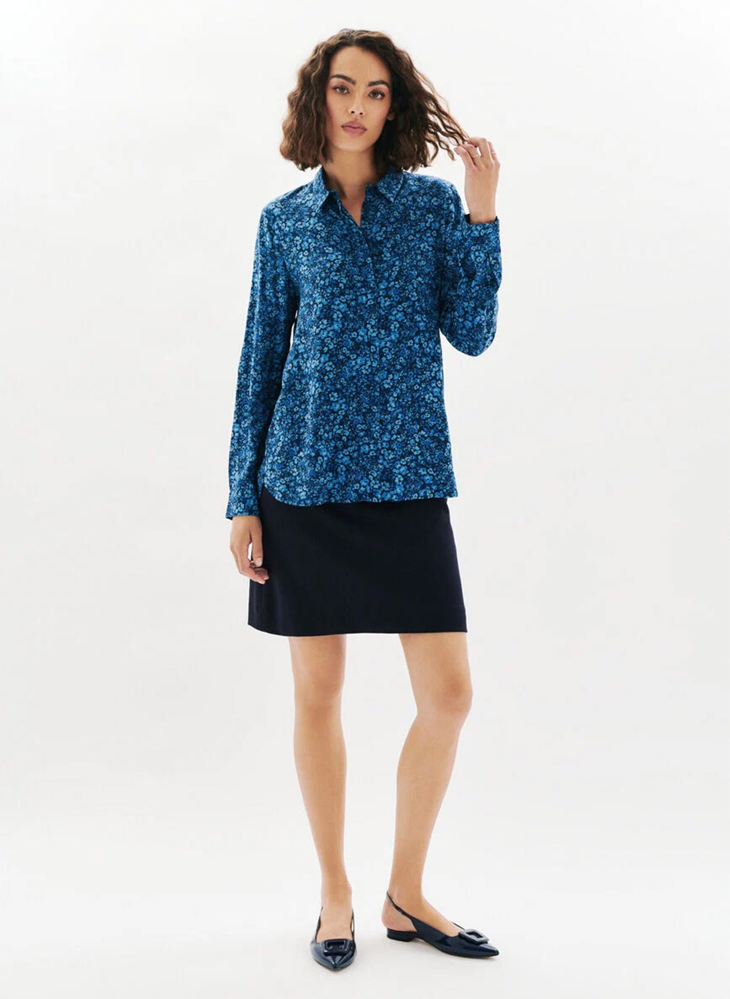 Straight printed shirt with classic collar CAROLL Blue