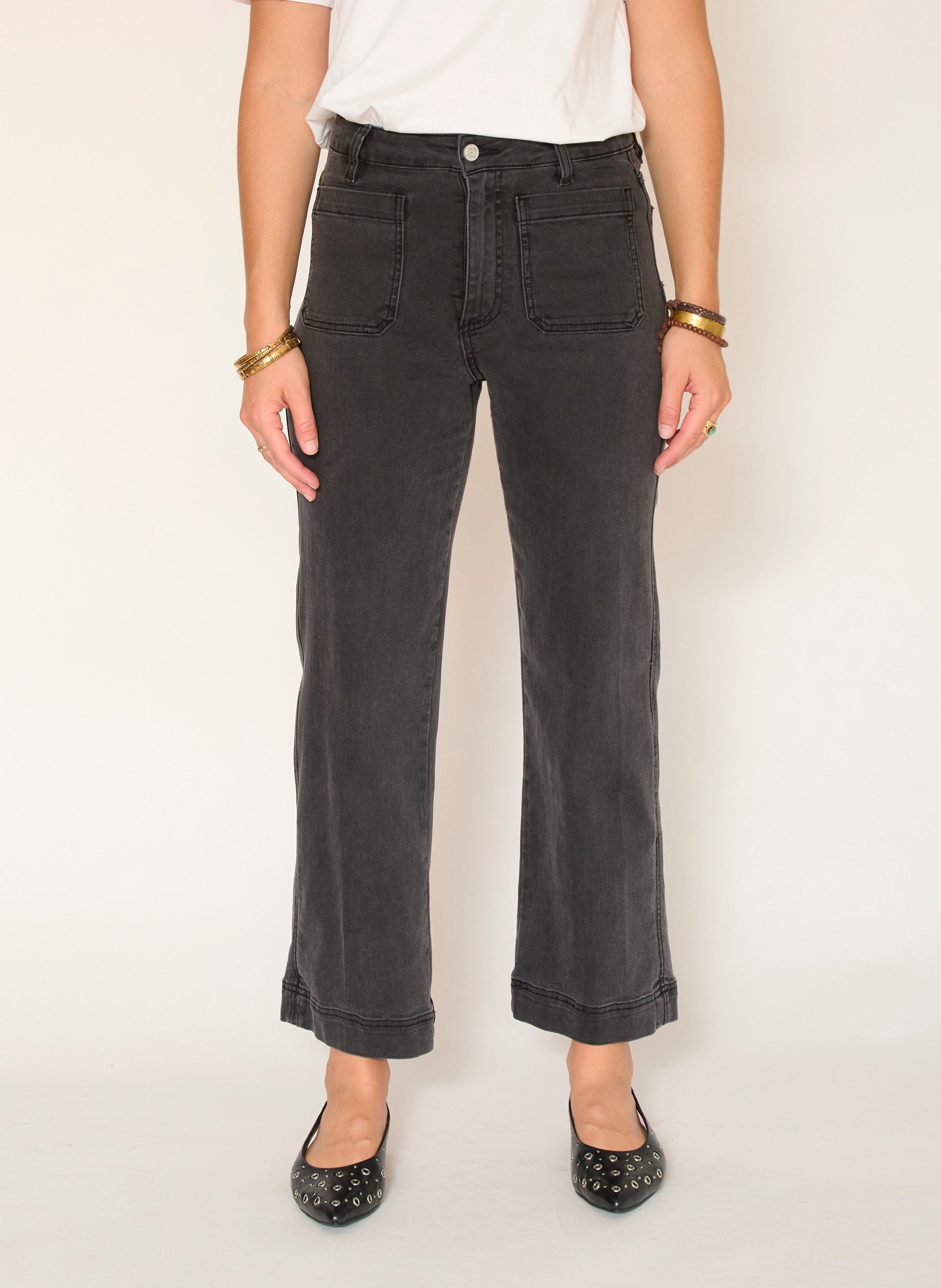 Jean droit en coton mélangé MKT Noir