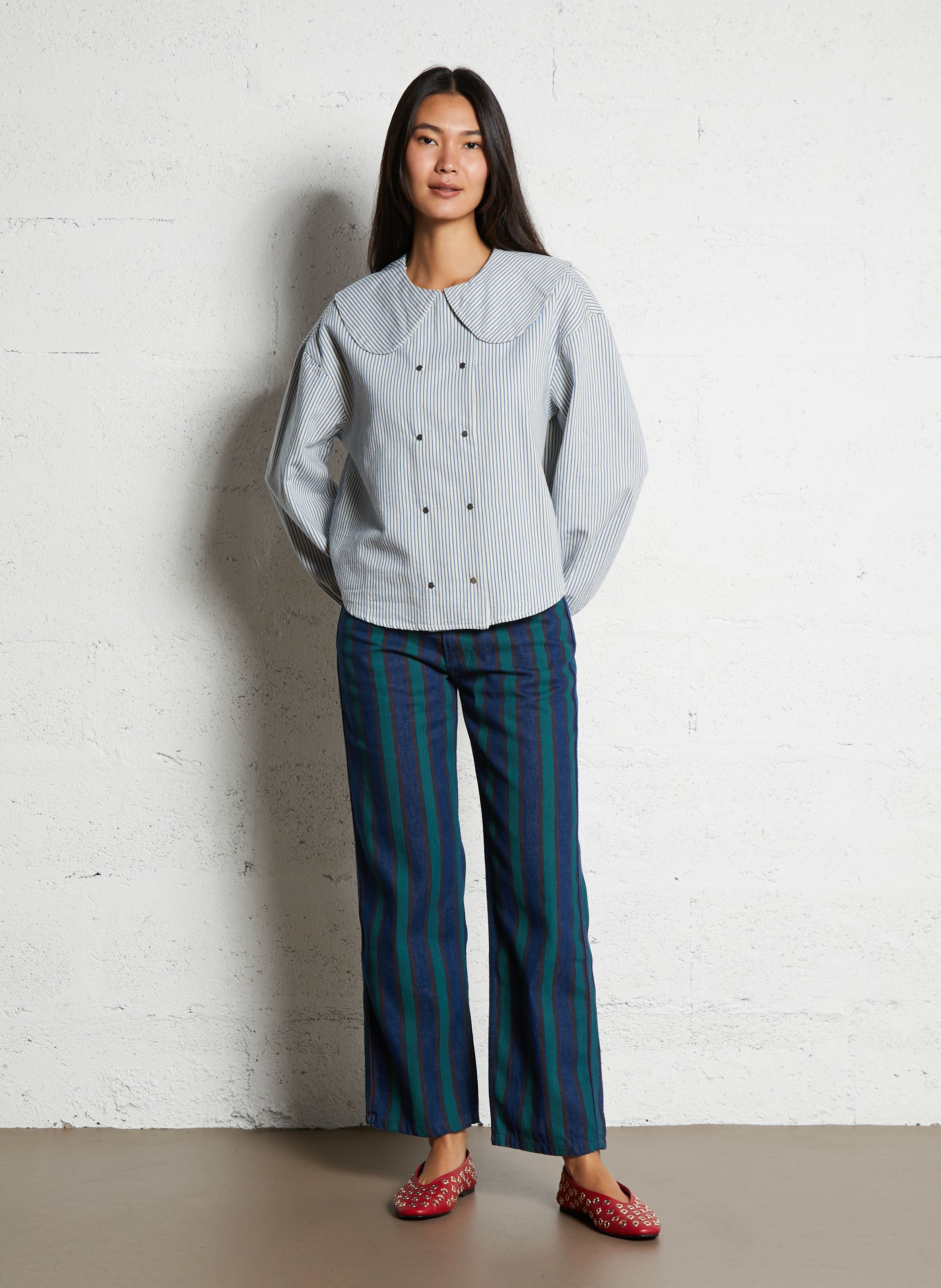 Jean droit en coton THE TINY BIG SISTER Beige