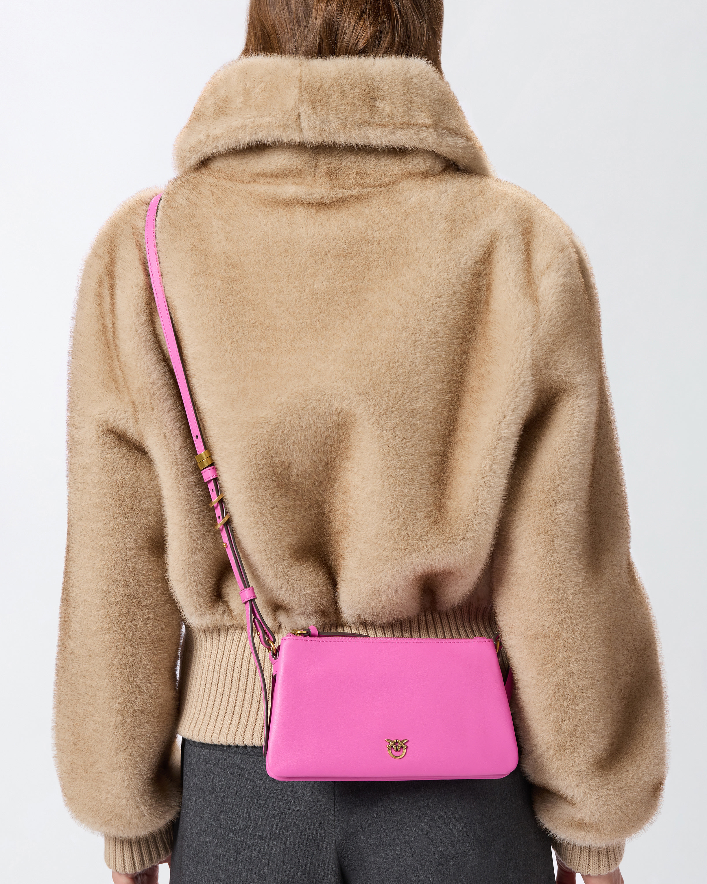 Small leather shoulder bag with love birds logo PINKO Pink