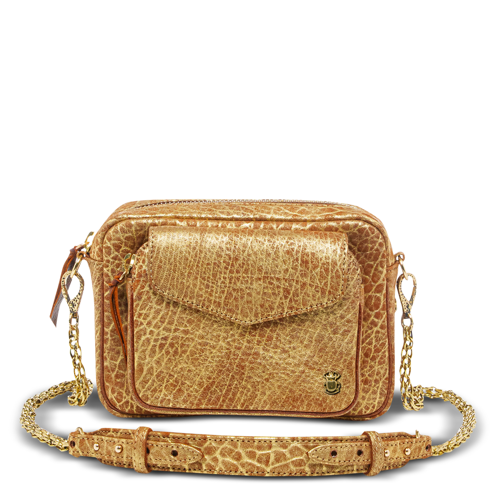 Sac bandoulière en cuir mélangé CLARIS VIROT Doré